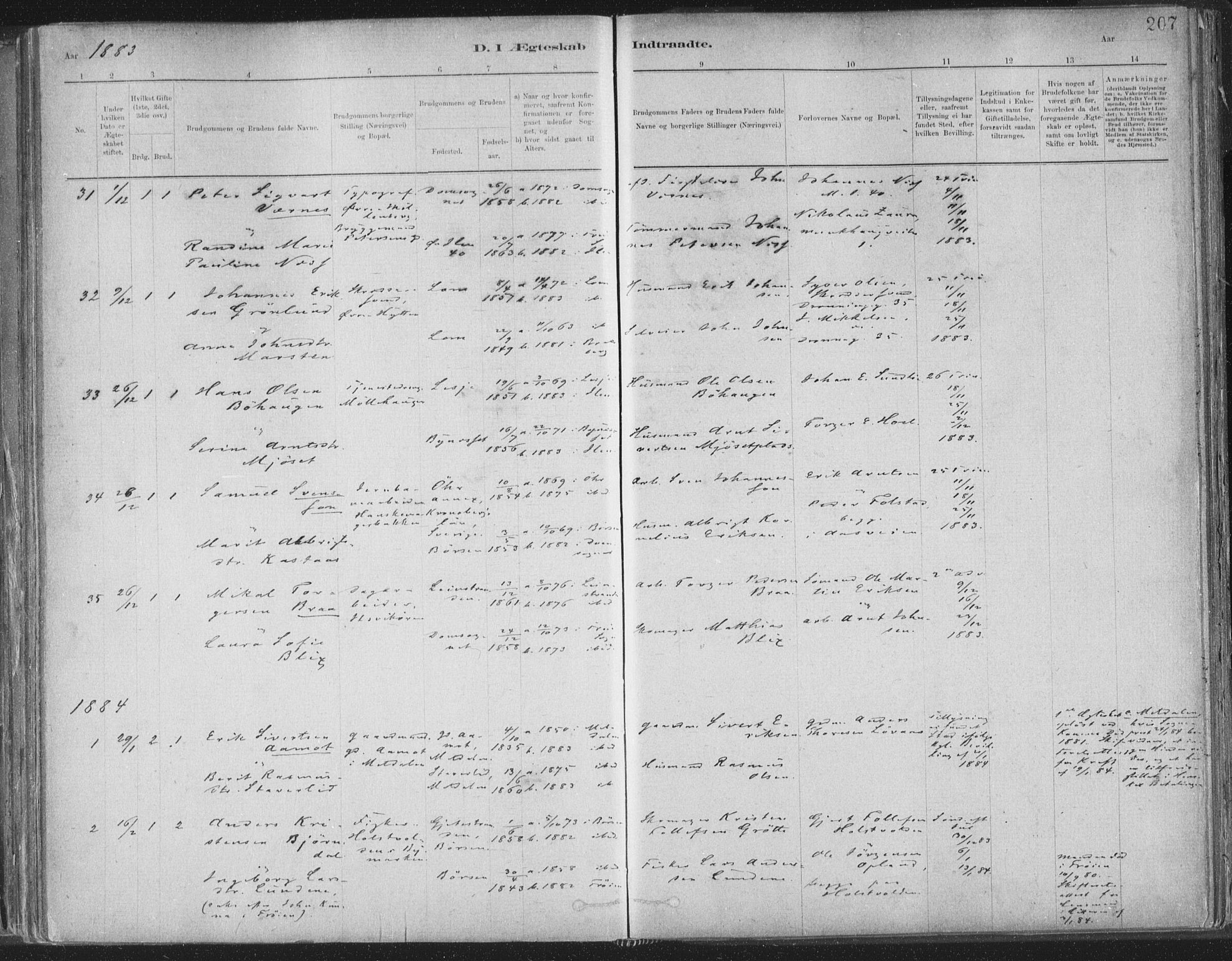Ministerialprotokoller, klokkerbøker og fødselsregistre - Sør-Trøndelag, AV/SAT-A-1456/603/L0162: Ministerialbok nr. 603A01, 1879-1895, s. 207