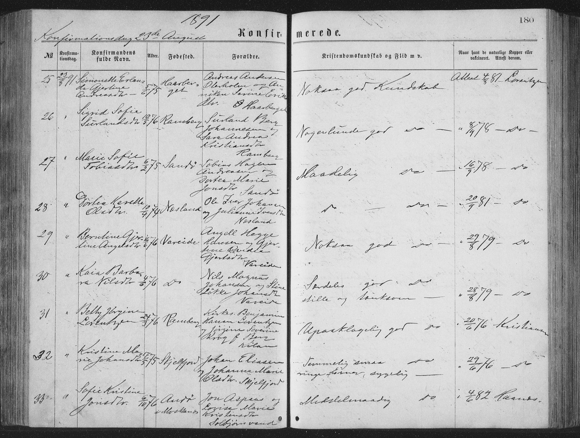 Ministerialprotokoller, klokkerbøker og fødselsregistre - Nordland, SAT/A-1459/885/L1213: Klokkerbok nr. 885C02, 1874-1892, s. 180