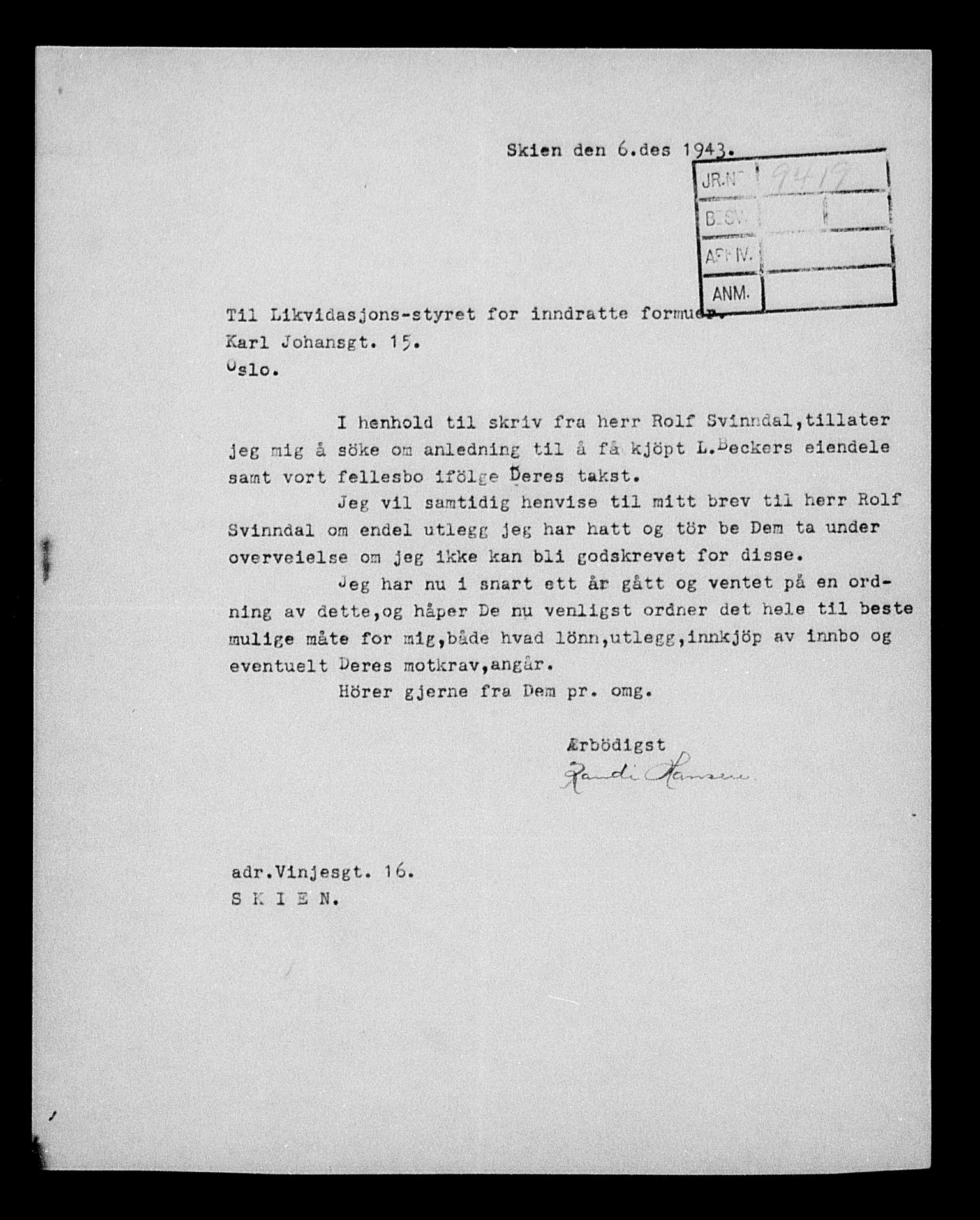 Justisdepartementet, Tilbakeføringskontoret for inndratte formuer, AV/RA-S-1564/H/Hc/Hcd/L0990: --, 1945-1947, s. 500