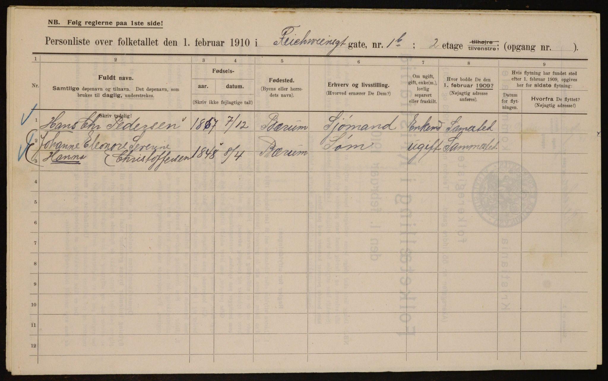 OBA, Kommunal folketelling 1.2.1910 for Kristiania, 1910, s. 79043