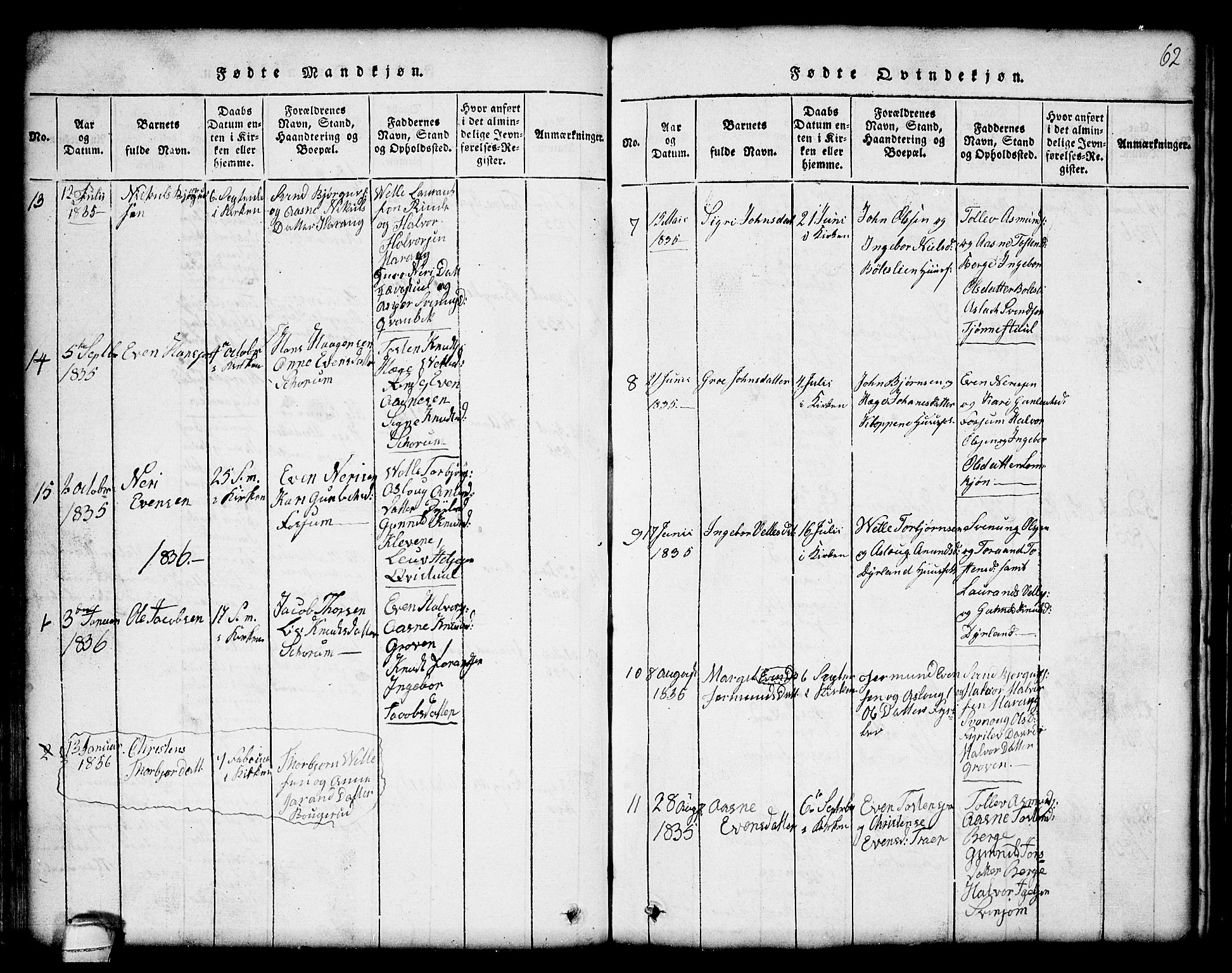 Seljord kirkebøker, AV/SAKO-A-20/G/Gc/L0001: Klokkerbok nr. III 1, 1815-1849, s. 62