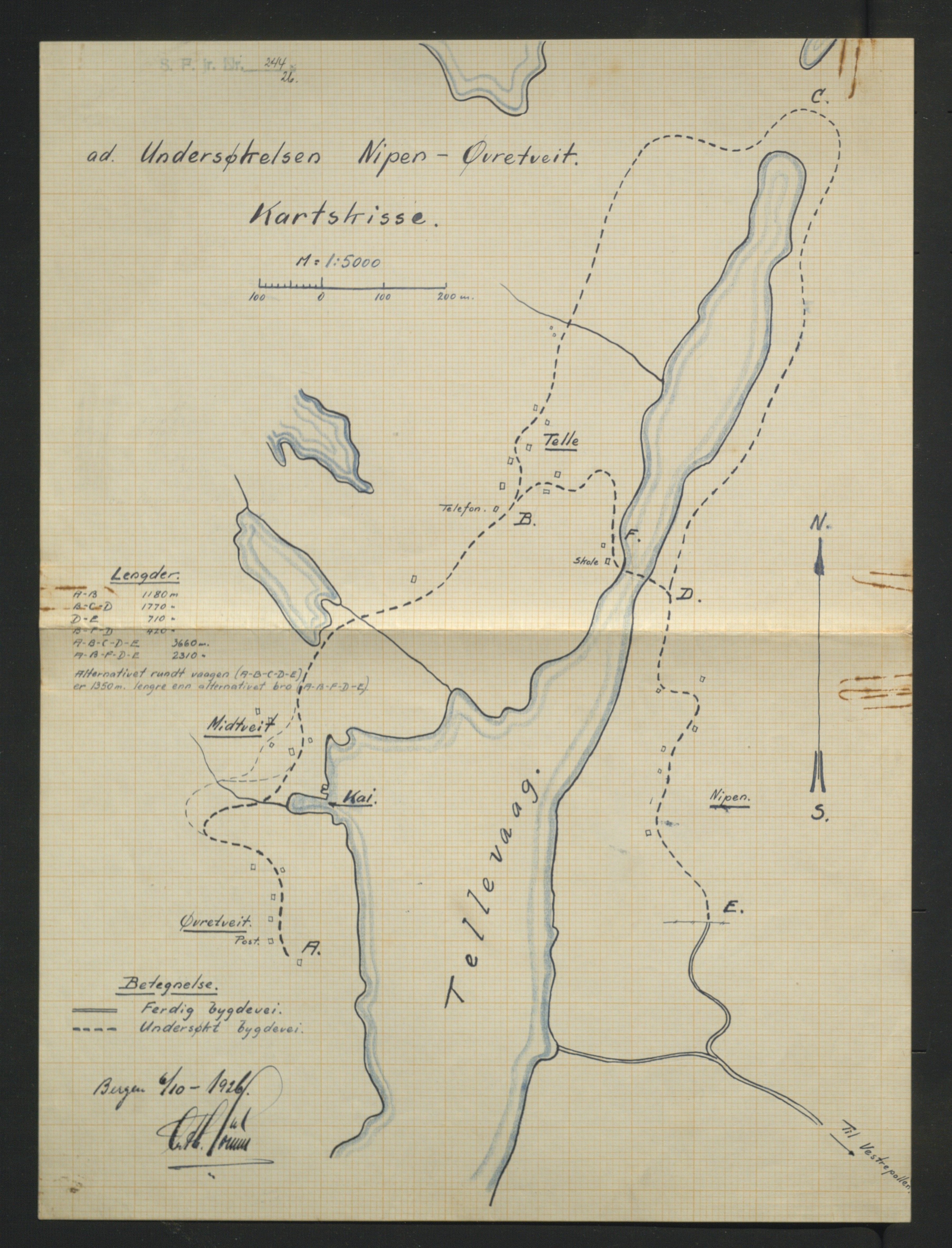 Sund kommune. Formannskapet, IKAH/1245-021/E/Ec/L0016/0003/0001: Emneordna korrespondanse. Vegstellet / Vegstellet: Veg Nipa - Øvretveit, 1934-1958