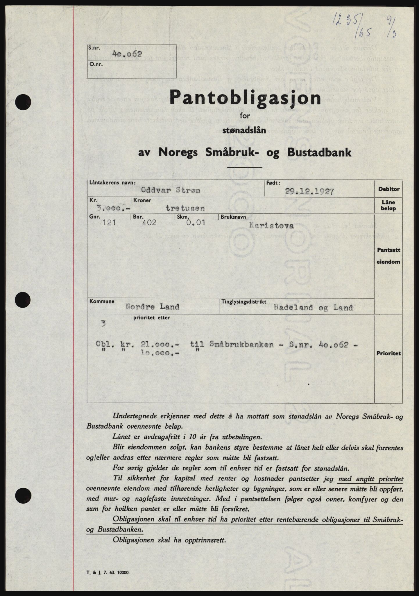 Hadeland og Land tingrett, SAH/TING-010/H/Hb/Hbc/L0058: Pantebok nr. B58, 1965-1965, Dagboknr: 1235/1965