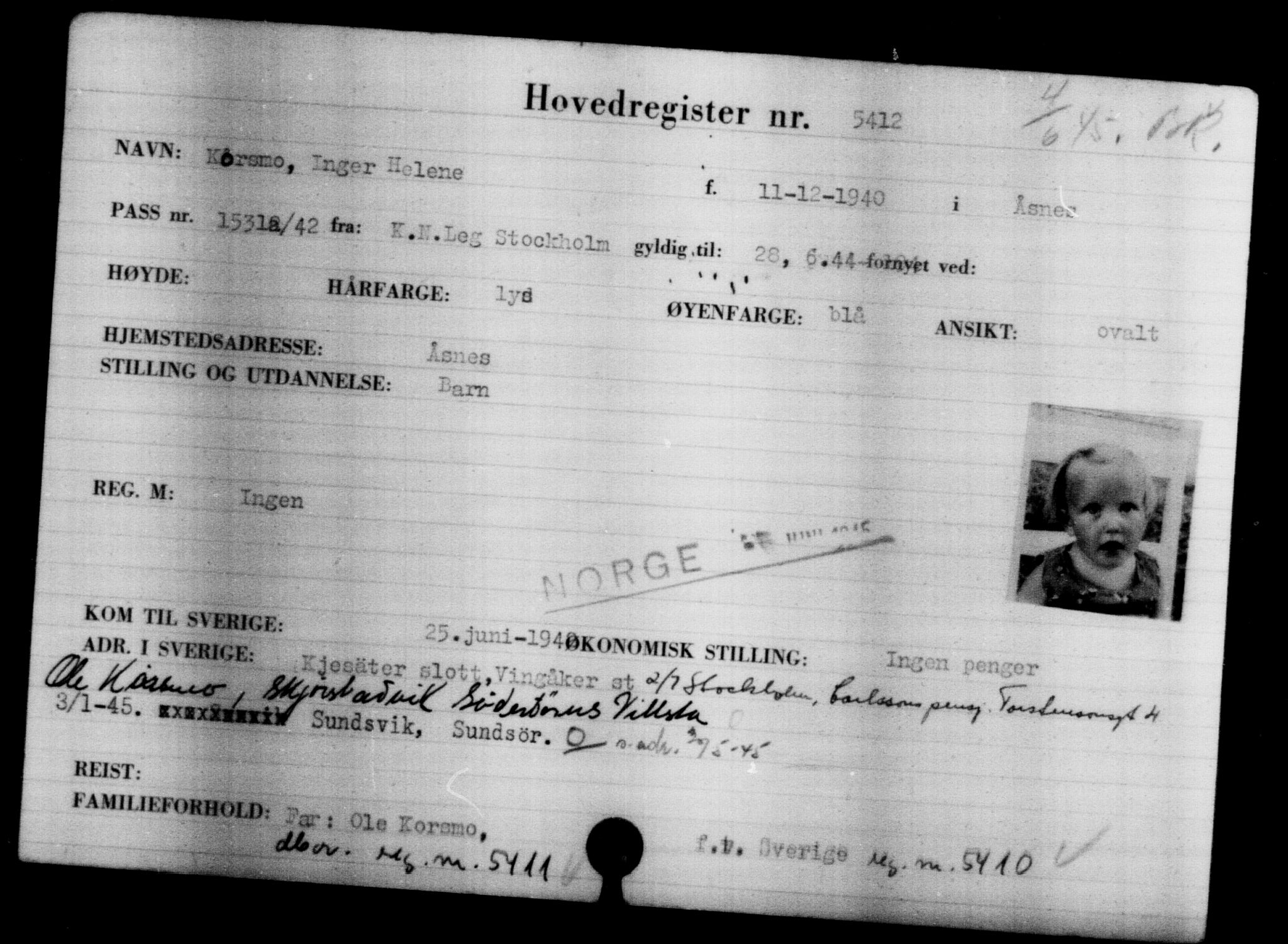 Utenriksstasjonene, Legasjonen i Stockholm, Flyktningkontoret, AV/RA-S-6753/V/Va/L0004: Kjesäterkartoteket, flyktninger med registreringsnr. 3496-6610, 1940-1945, s. 2211
