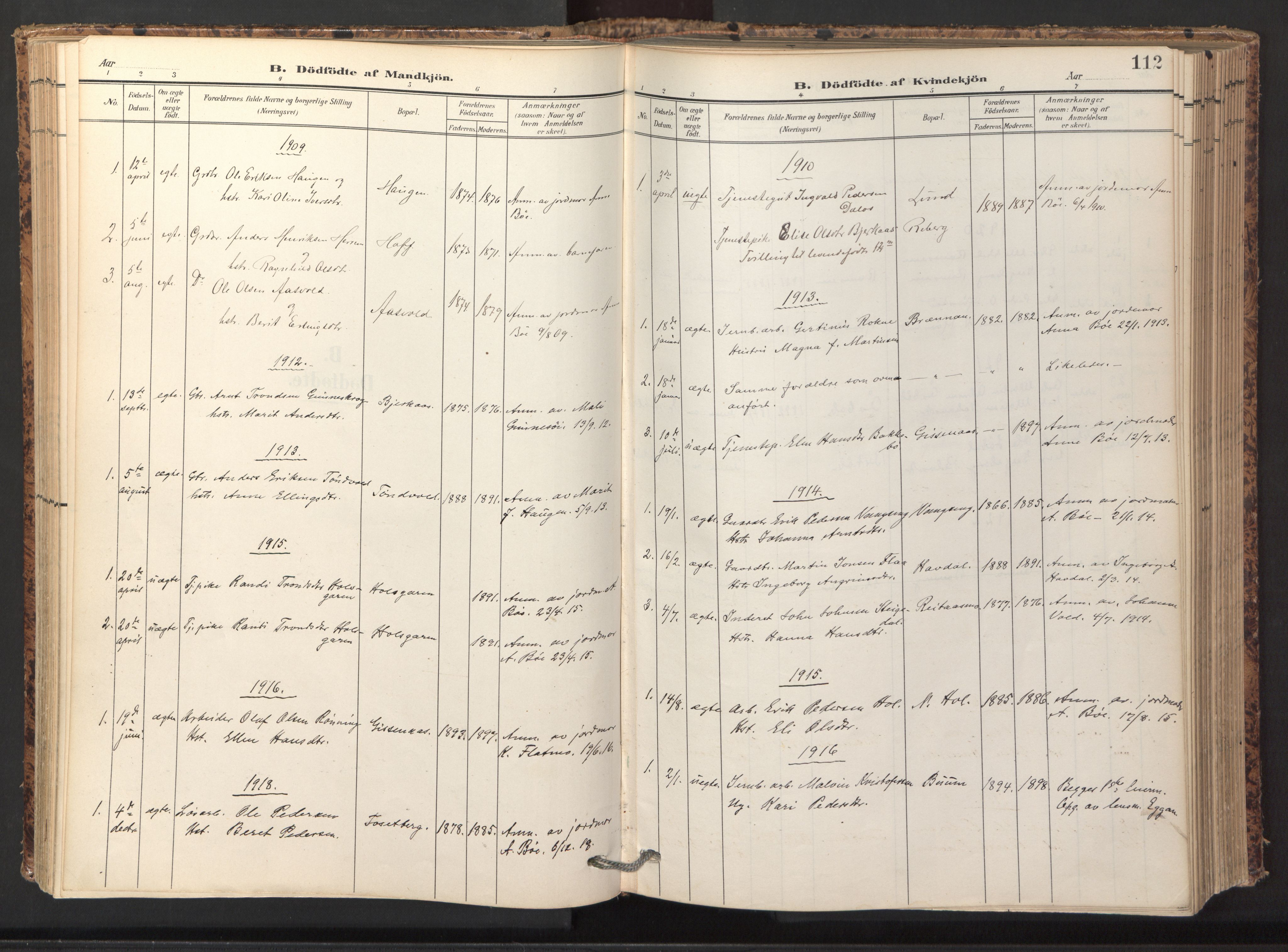 Ministerialprotokoller, klokkerbøker og fødselsregistre - Sør-Trøndelag, AV/SAT-A-1456/674/L0873: Ministerialbok nr. 674A05, 1908-1923, s. 112