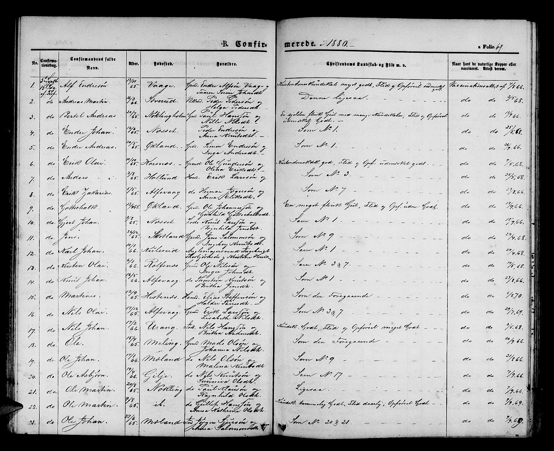 Finnås sokneprestembete, AV/SAB-A-99925/H/Ha/Hab/Habb/L0002: Klokkerbok nr. B 2, 1871-1881, s. 69
