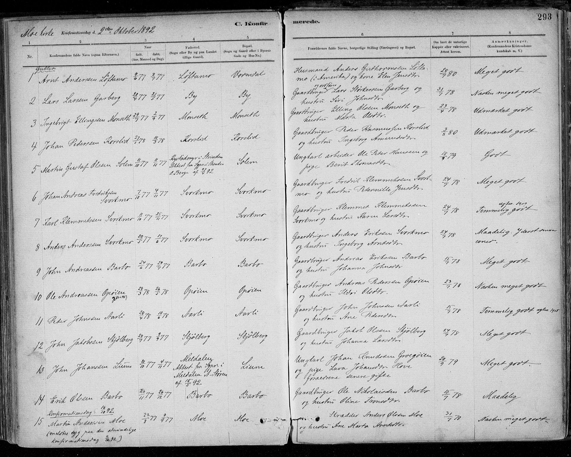 Ministerialprotokoller, klokkerbøker og fødselsregistre - Sør-Trøndelag, AV/SAT-A-1456/668/L0809: Ministerialbok nr. 668A09, 1881-1895, s. 293