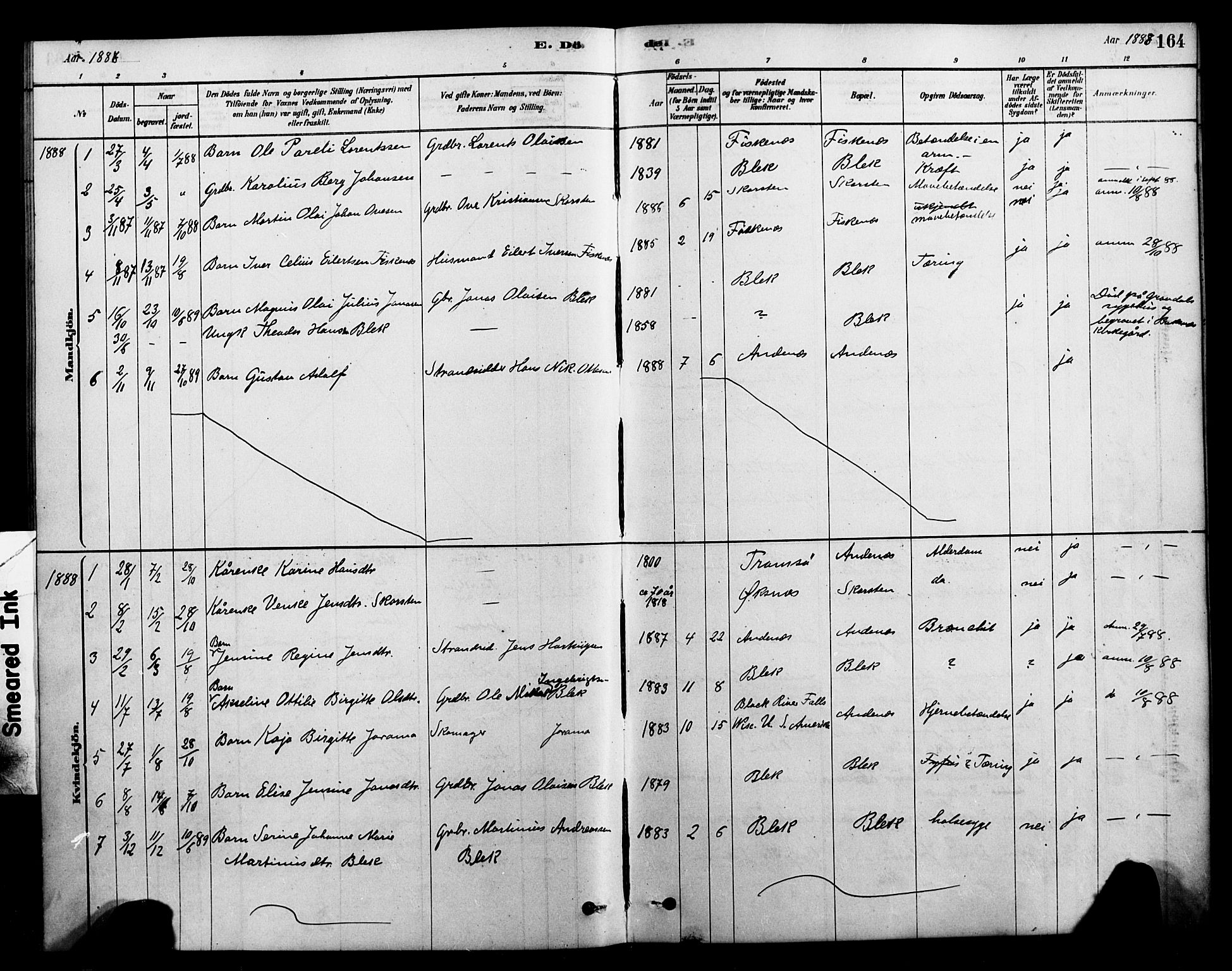 Ministerialprotokoller, klokkerbøker og fødselsregistre - Nordland, SAT/A-1459/899/L1436: Ministerialbok nr. 899A04, 1881-1896, s. 164