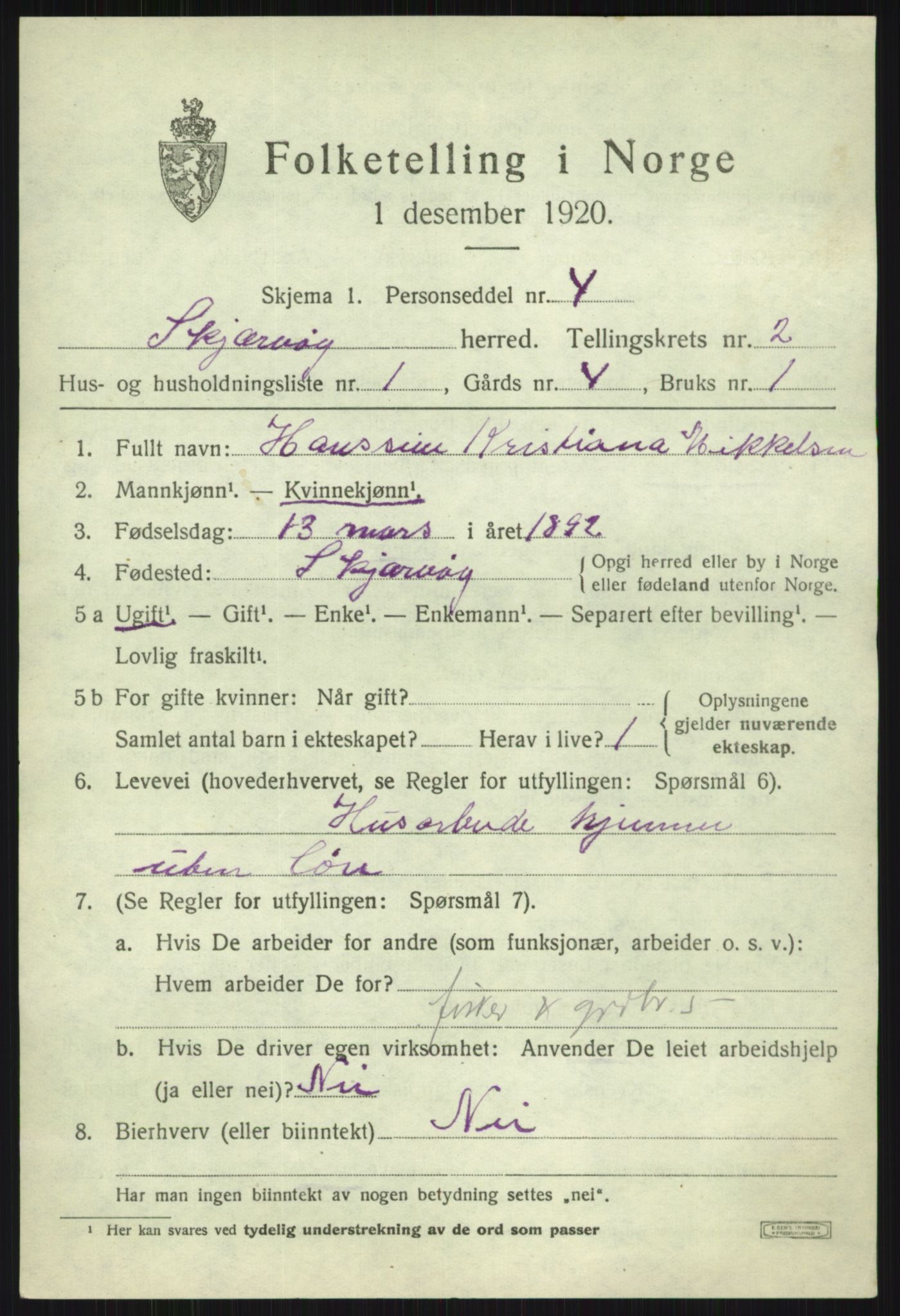 SATØ, Folketelling 1920 for 1941 Skjervøy herred, 1920, s. 1497