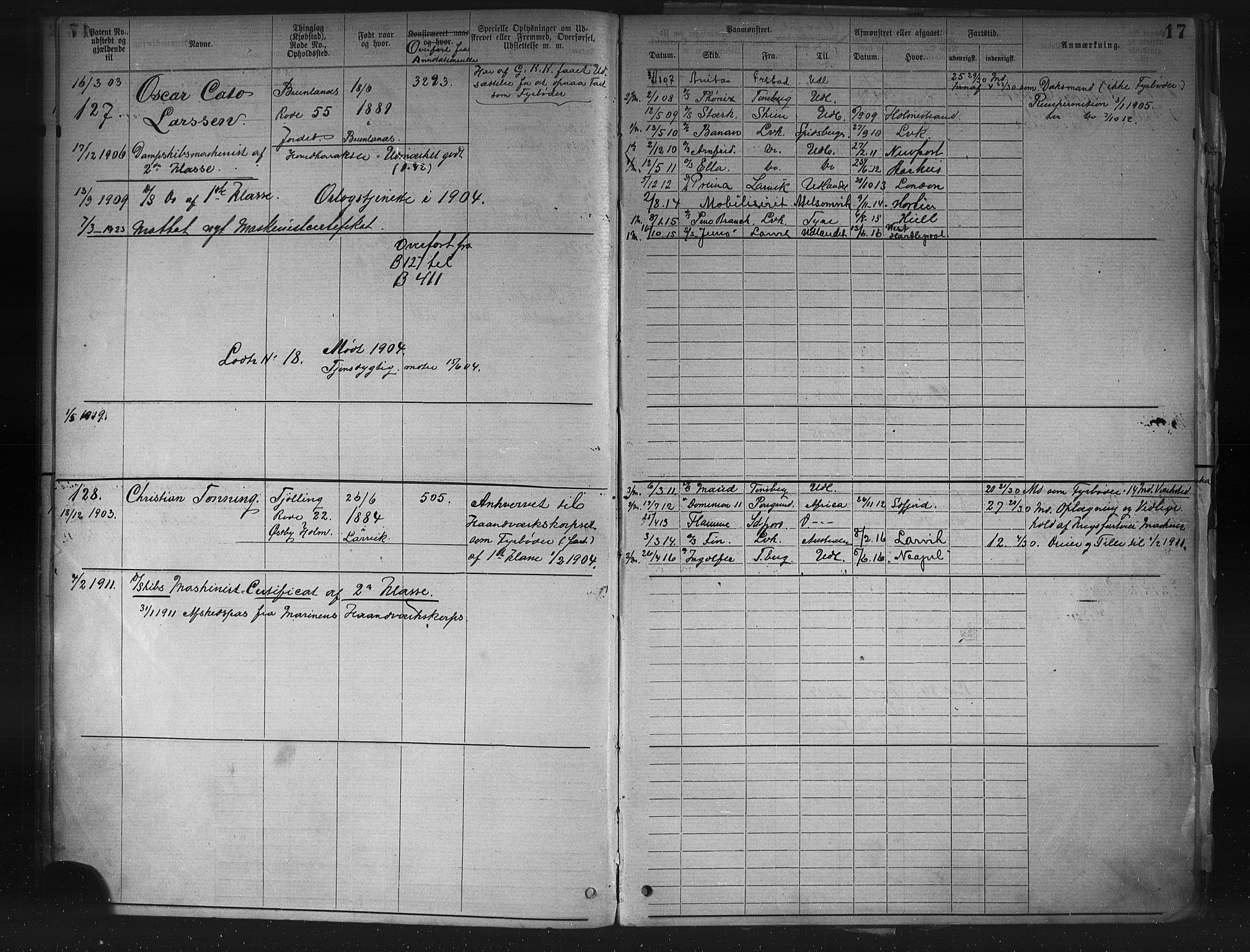 Larvik innrulleringskontor, AV/SAKO-A-787/F/Fd/L0001: Maskinist- maskinlærling- og fyrbøter- annotasjonsrulle, 1883, s. 19