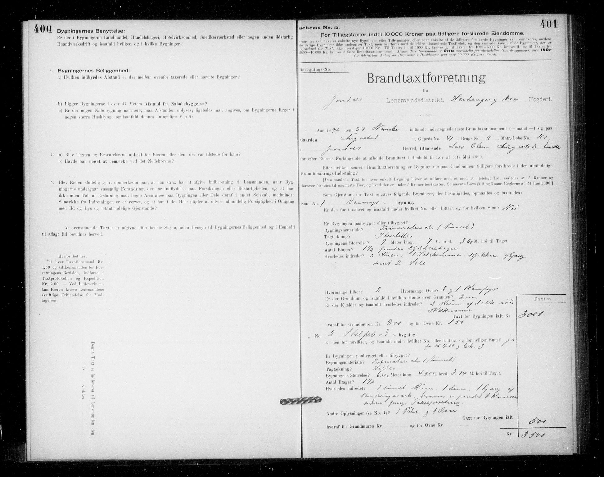 Lensmannen i Jondal, AV/SAB-A-33101/0012/L0005: Branntakstprotokoll, skjematakst, 1894-1951, s. 400-401