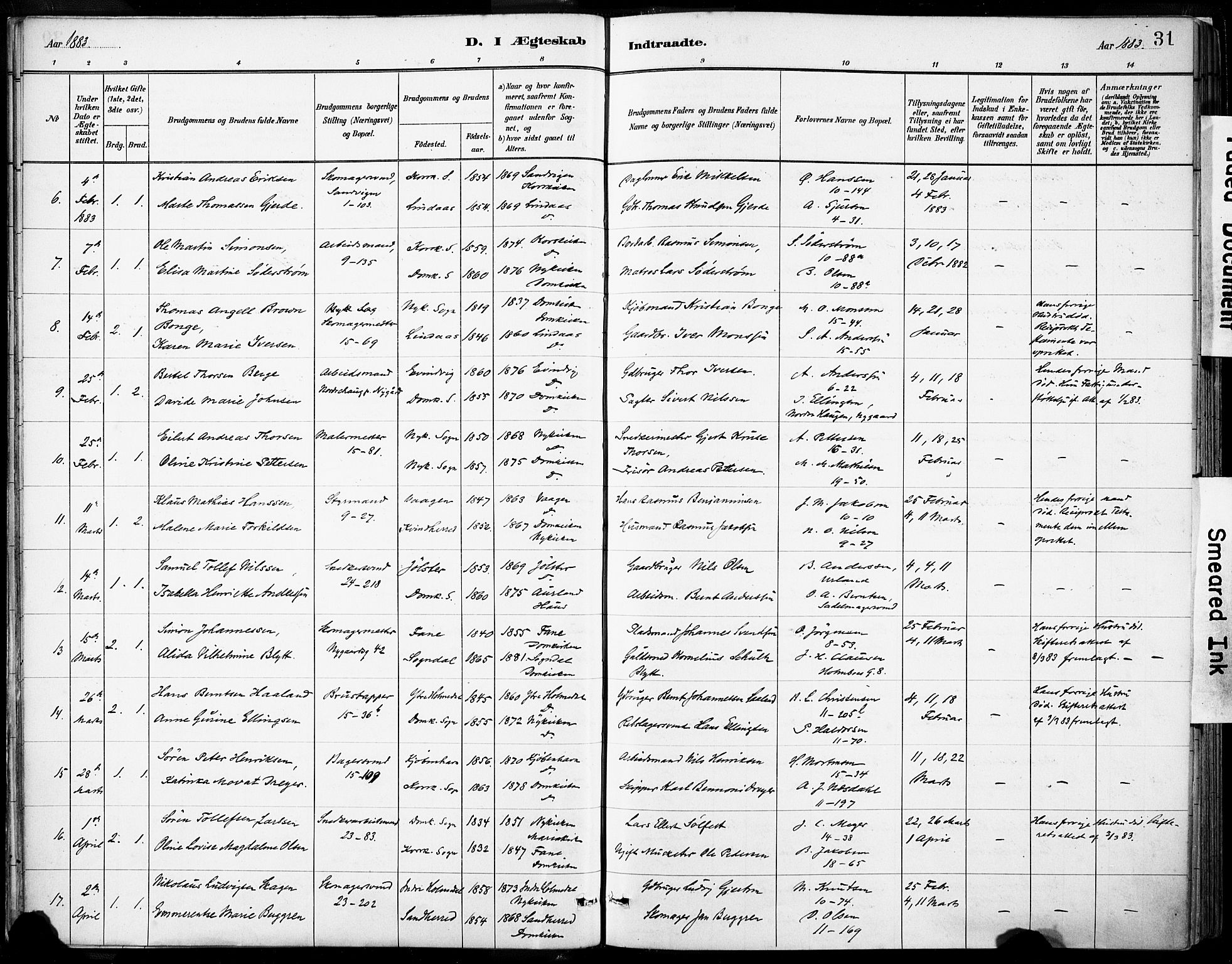 Domkirken sokneprestembete, SAB/A-74801/H/Haa/L0037: Ministerialbok nr. D 4, 1880-1907, s. 31
