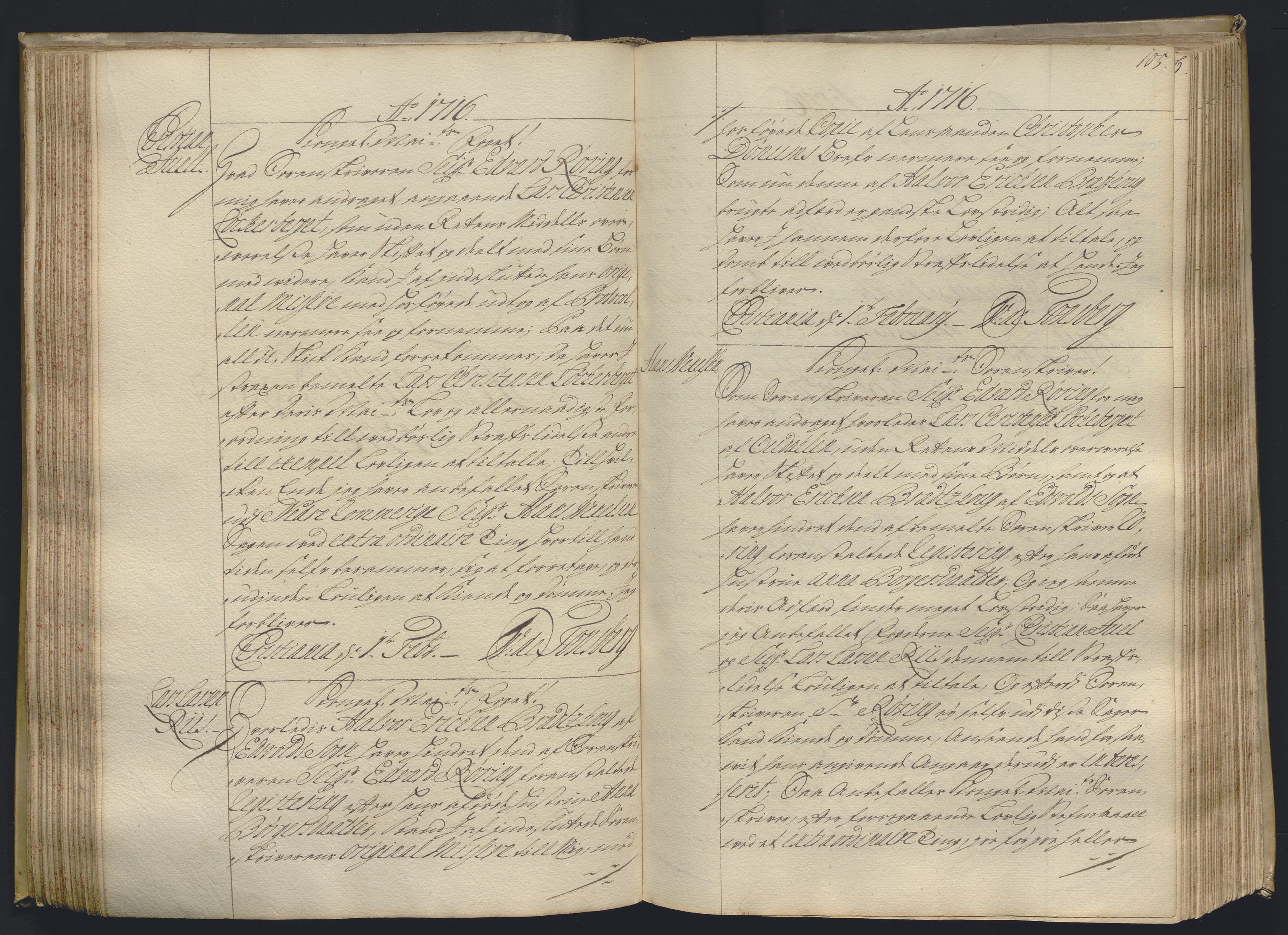 Kristiania stiftamt, AV/SAO-A-10386/B/Ba/L0004: Kopibok, 1715-1717, s. 104b-105a