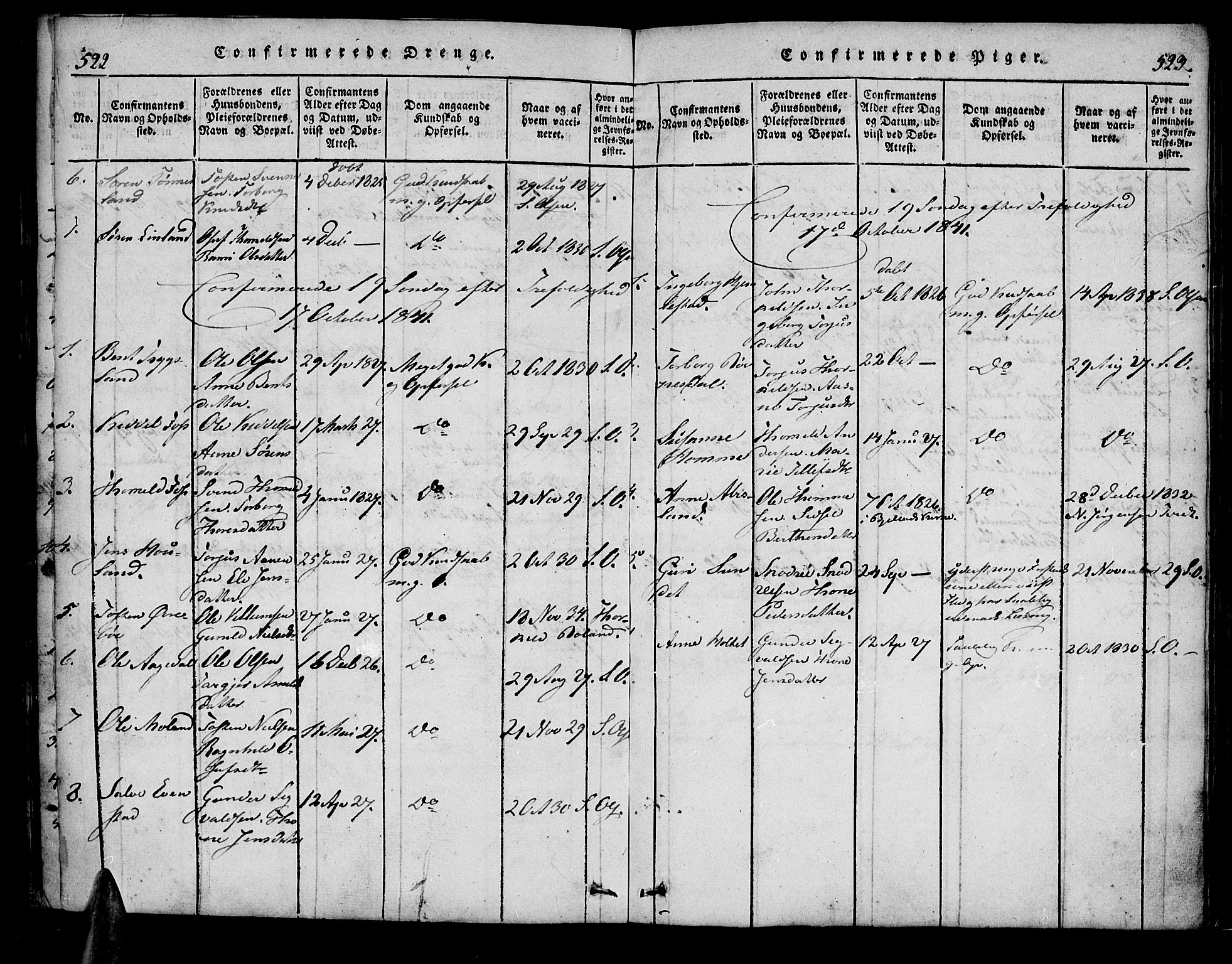 Bjelland sokneprestkontor, SAK/1111-0005/F/Fa/Faa/L0002: Ministerialbok nr. A 2, 1816-1866, s. 522-523