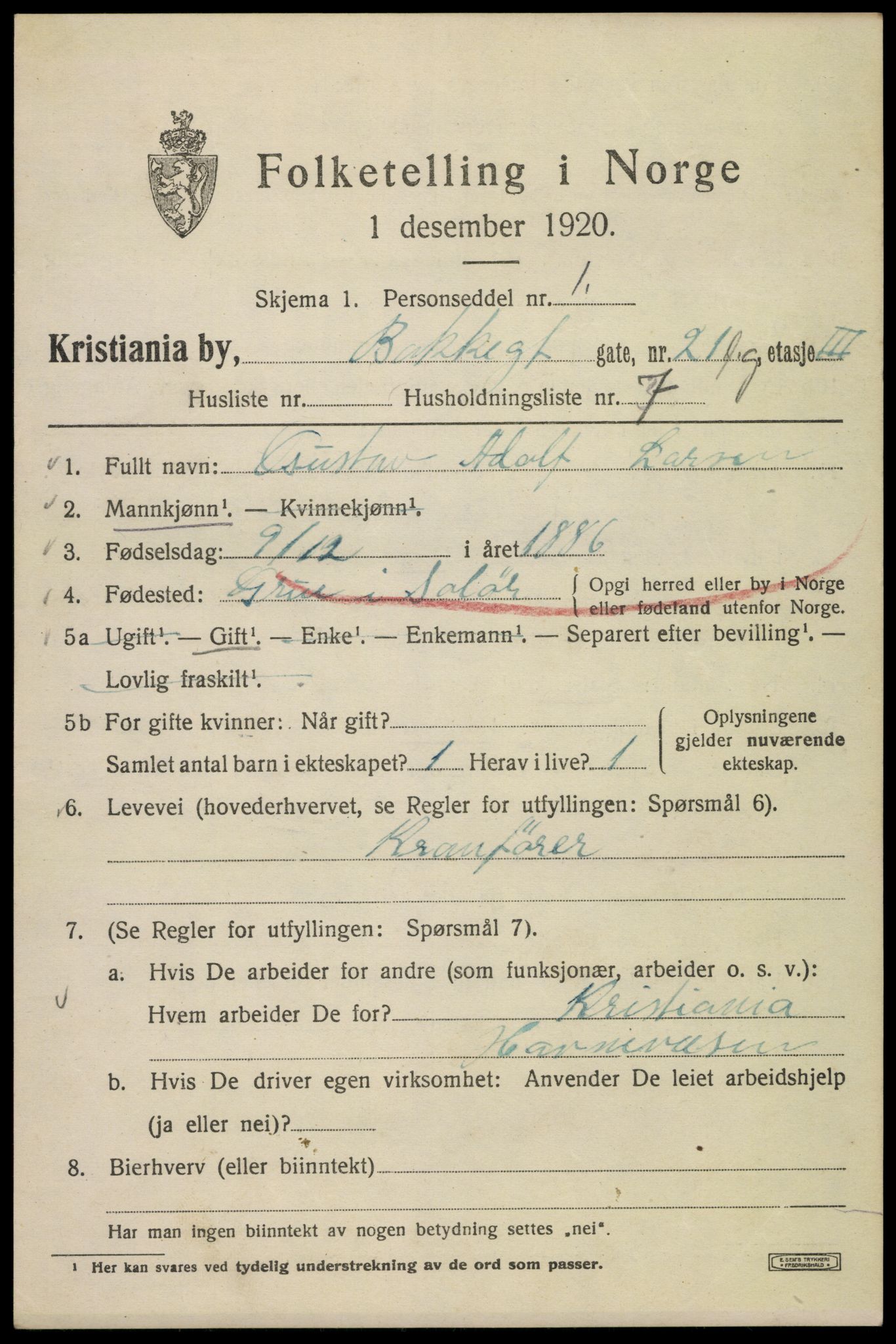 SAO, Folketelling 1920 for 0301 Kristiania kjøpstad, 1920, s. 148535