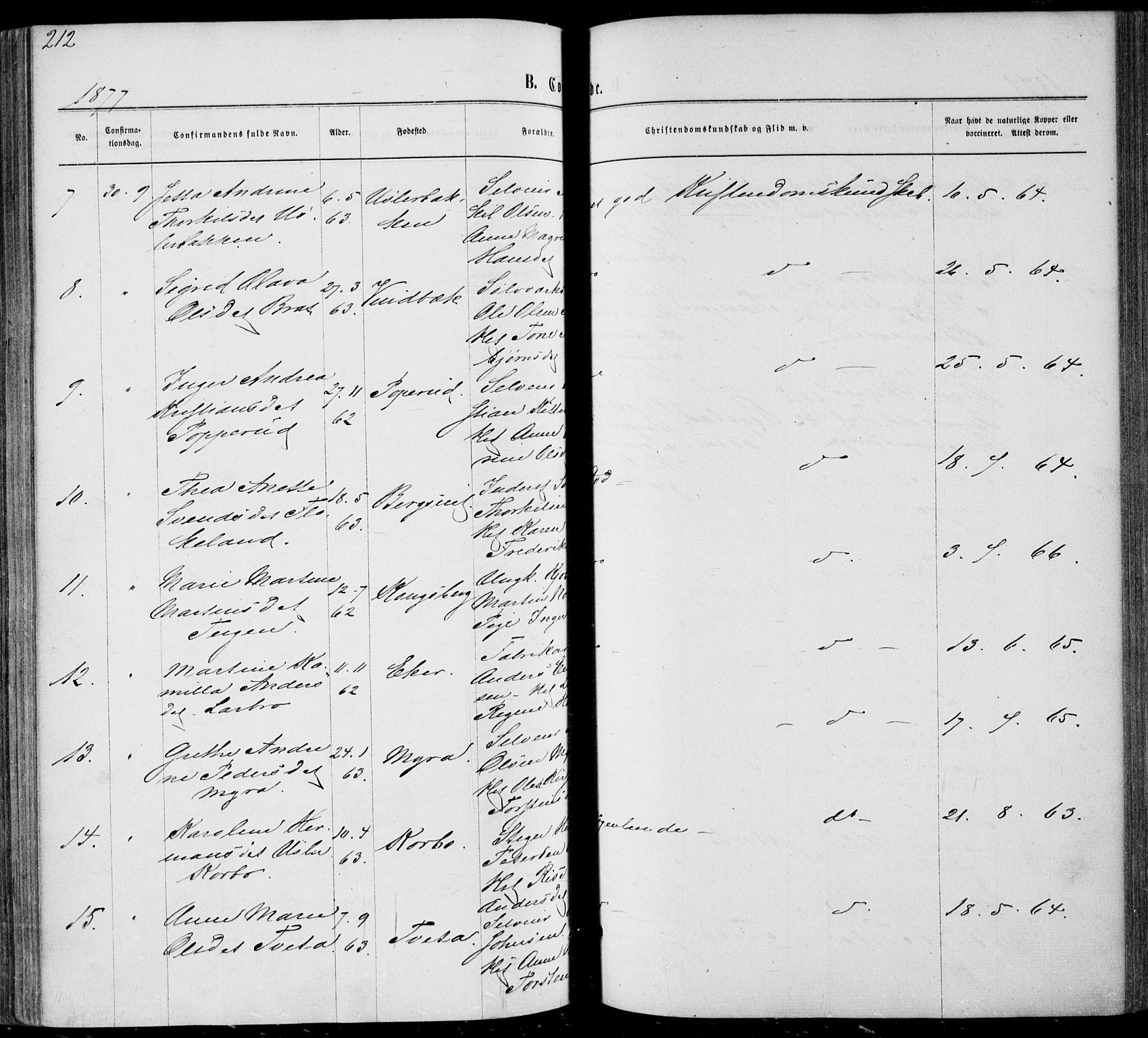 Sandsvær kirkebøker, AV/SAKO-A-244/F/Fa/L0007: Ministerialbok nr. I 7, 1869-1877, s. 212