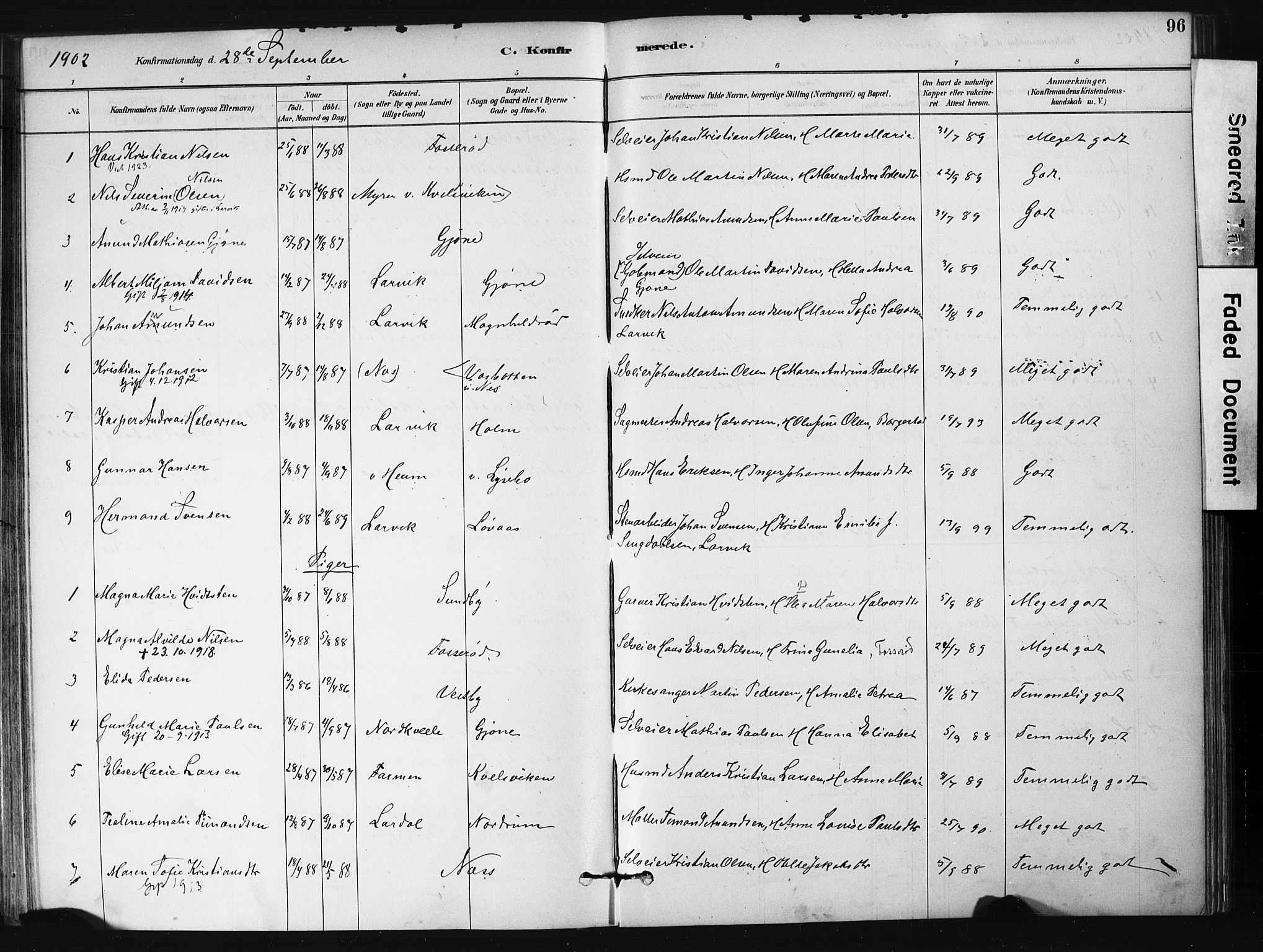 Hedrum kirkebøker, AV/SAKO-A-344/F/Fb/L0001: Ministerialbok nr. II 1, 1881-1905, s. 96