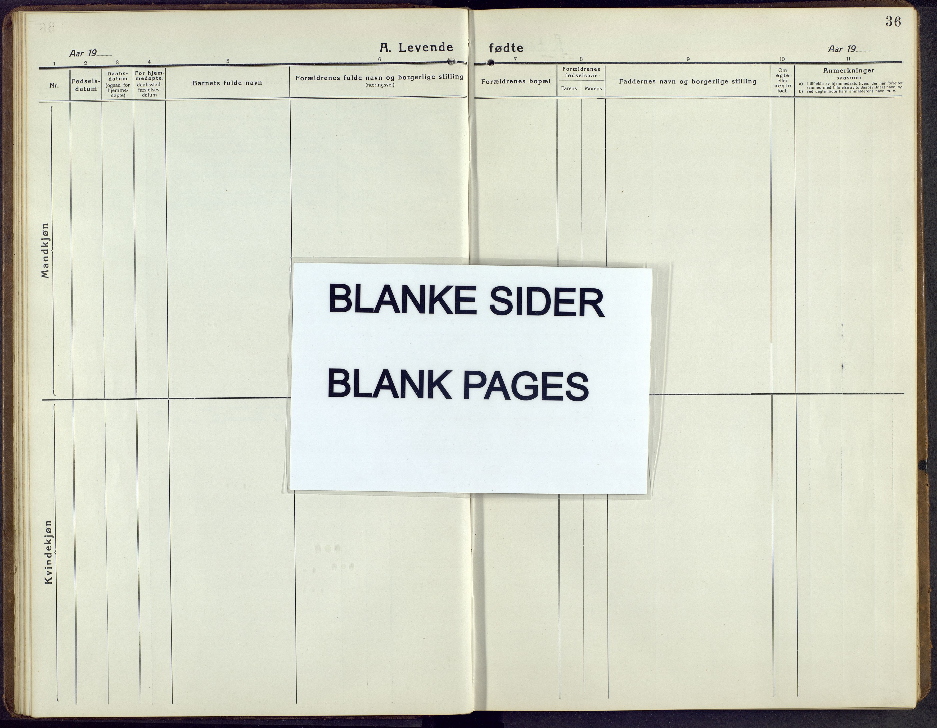 Øystre Slidre prestekontor, AV/SAH-PREST-138/H/Ha/Hab/L0009: Klokkerbok nr. 9, 1917-1952, s. 36