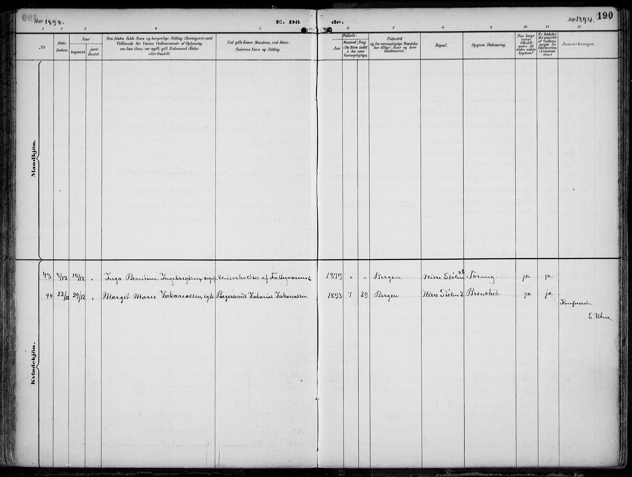 Mariakirken Sokneprestembete, SAB/A-76901/H/Hab/L0005: Klokkerbok nr. A 5, 1893-1913, s. 190