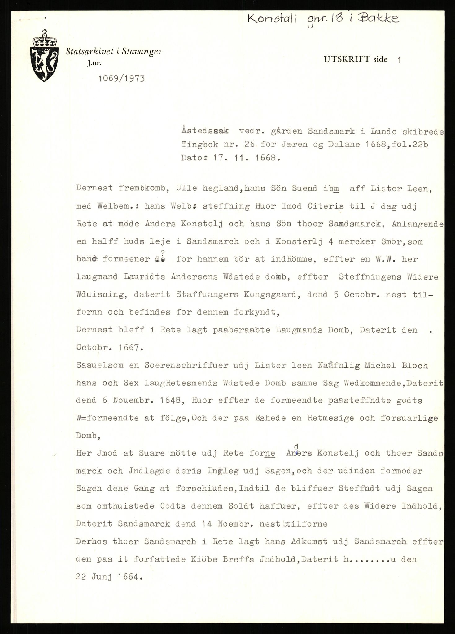 Statsarkivet i Stavanger, AV/SAST-A-101971/03/Y/Yj/L0103: Avskrifter sortert etter gårdsnavn: Bjunes - Kulien (Vest-Agder), 1750-1930, s. 458