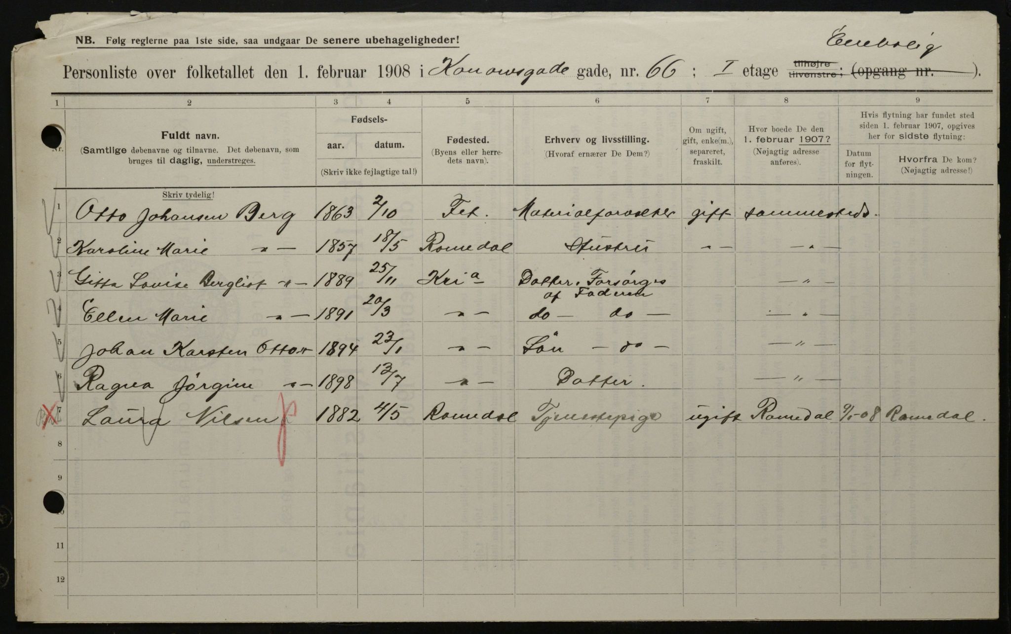 OBA, Kommunal folketelling 1.2.1908 for Kristiania kjøpstad, 1908, s. 47852