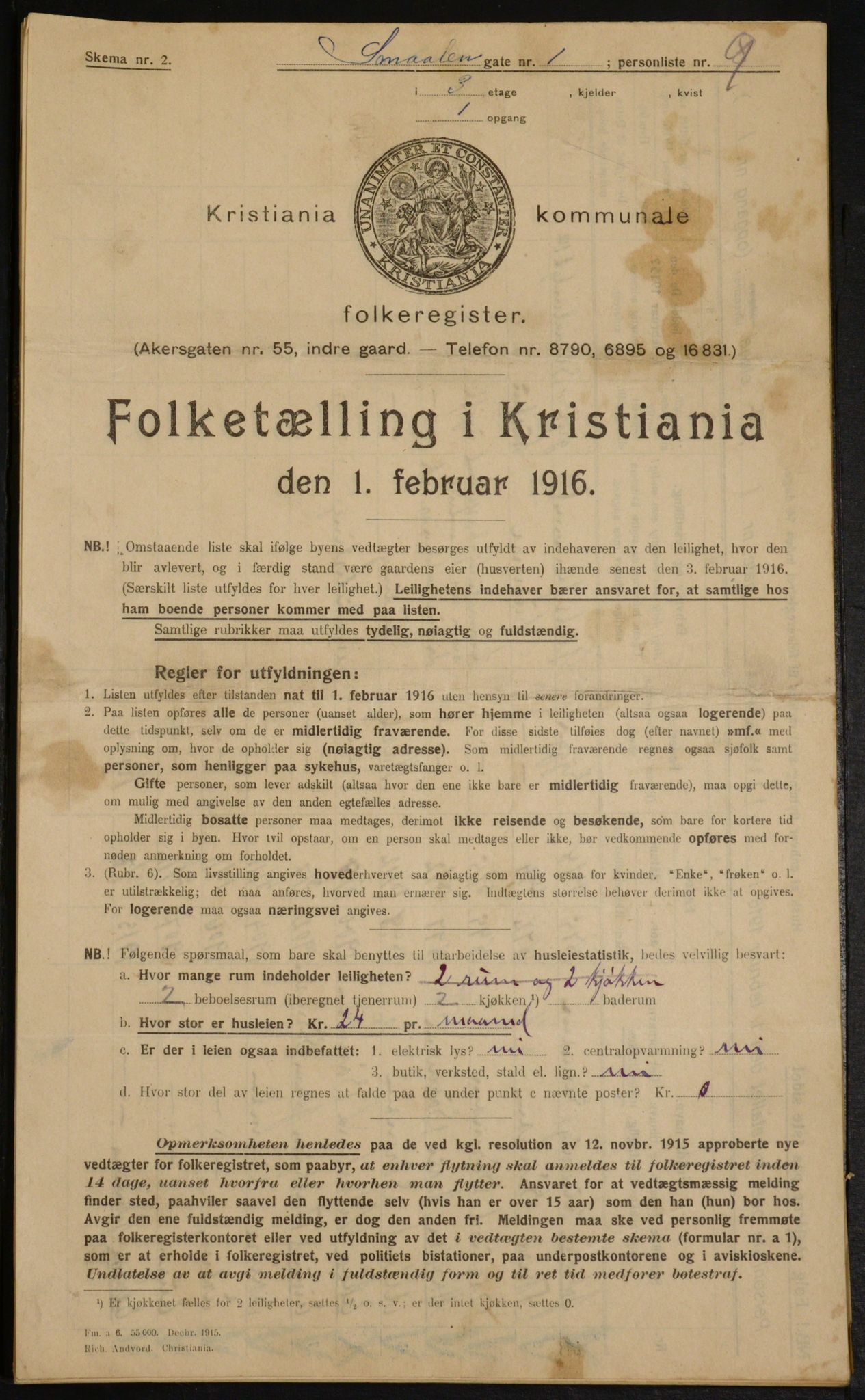 OBA, Kommunal folketelling 1.2.1916 for Kristiania, 1916, s. 100169