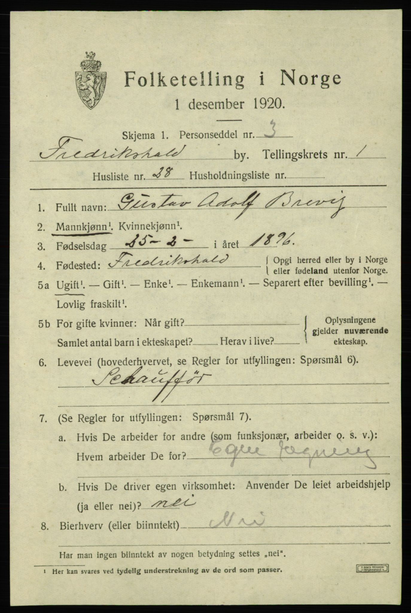 SAO, Folketelling 1920 for 0101 Fredrikshald kjøpstad, 1920, s. 8600