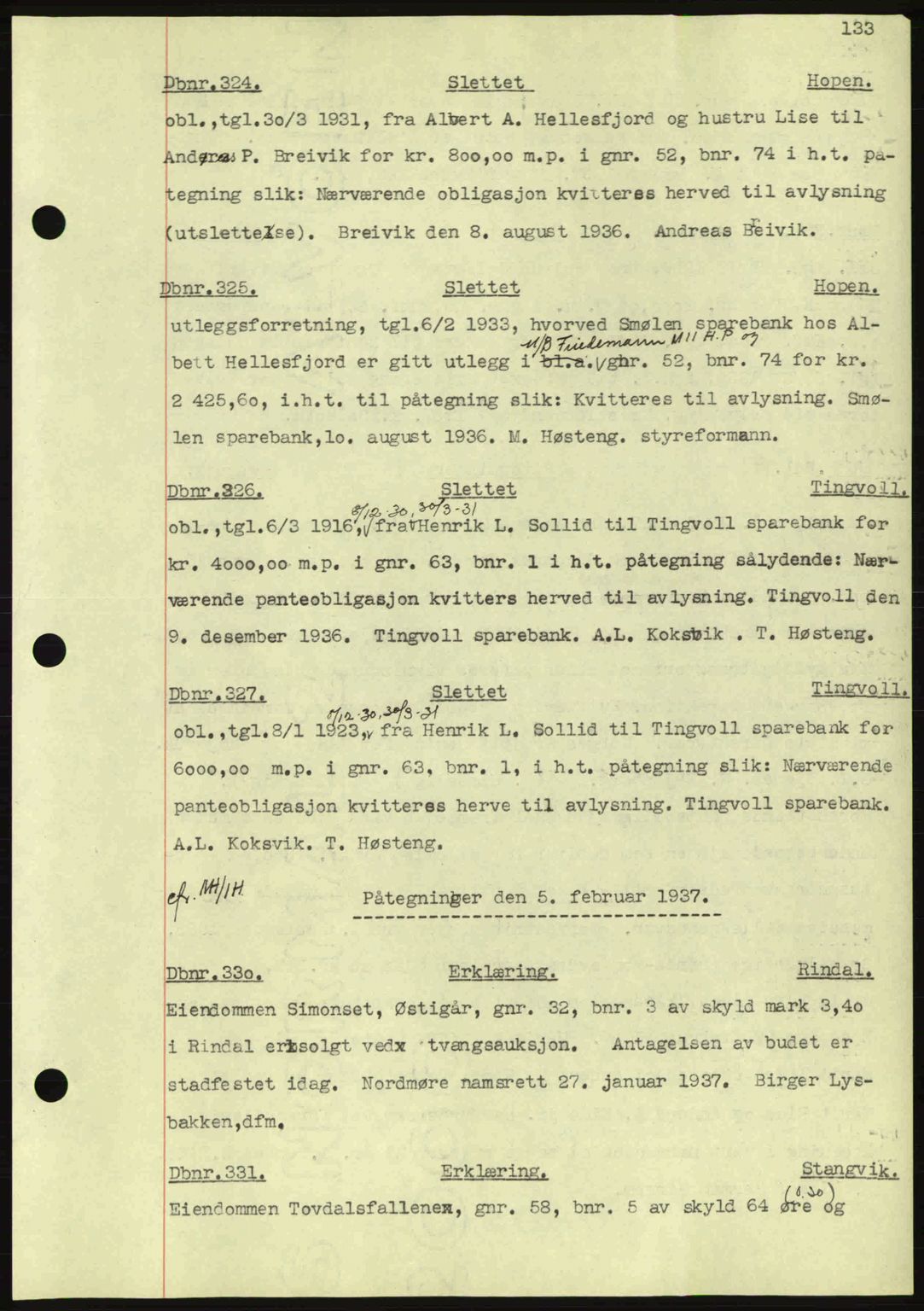 Nordmøre sorenskriveri, SAT/A-4132/1/2/2Ca: Pantebok nr. C80, 1936-1939, Dagboknr: 324/1937