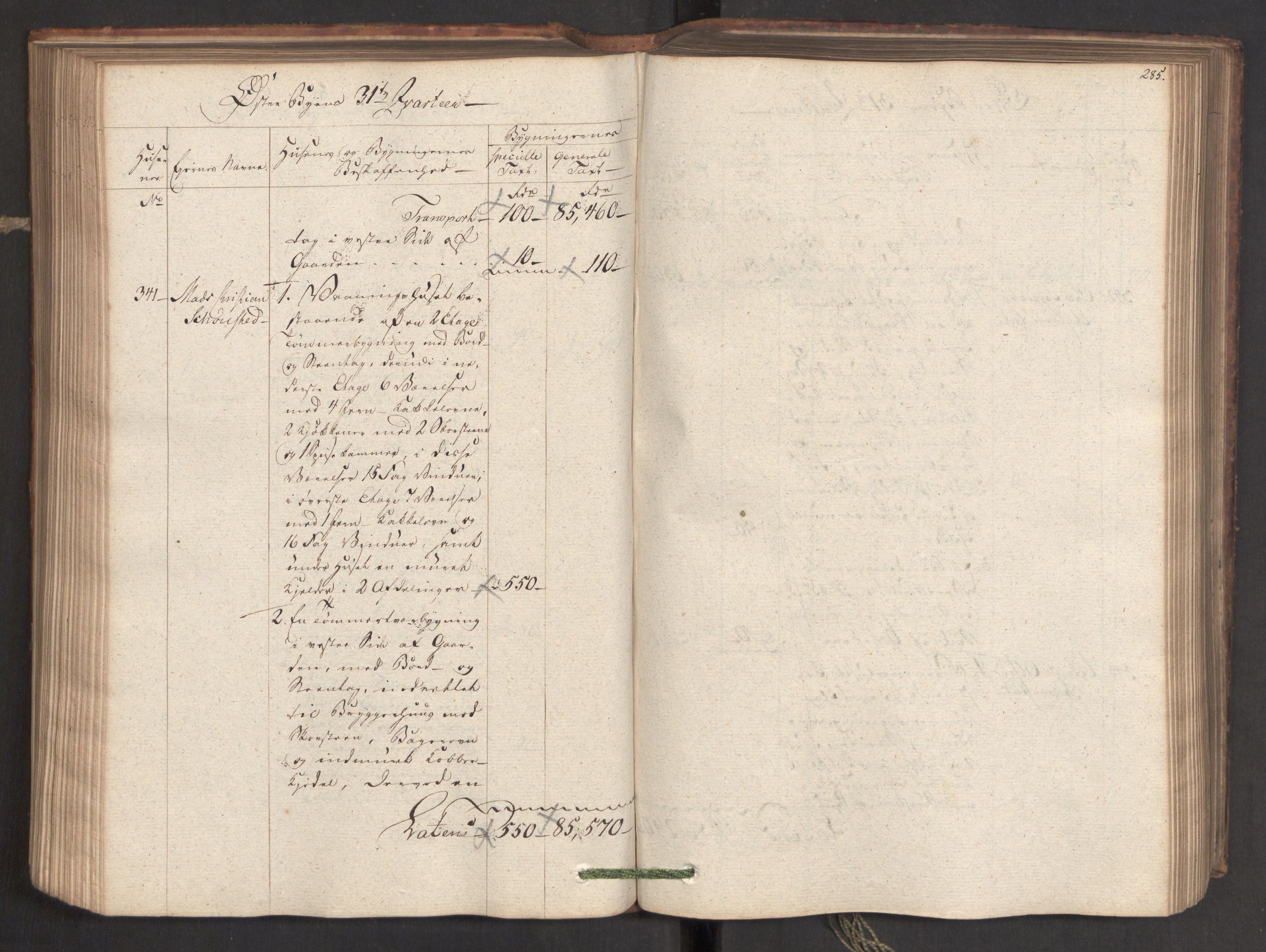 Kommersekollegiet, Brannforsikringskontoret 1767-1814, AV/RA-EA-5458/F/Fa/L0019/0001: Kristiansand / Branntakstprotokoll, 1797, s. 285