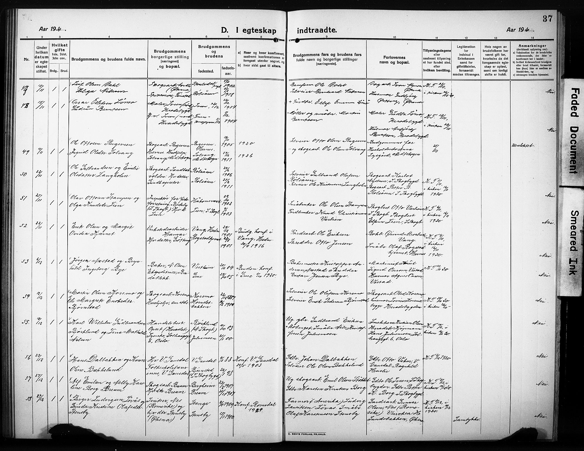 Elverum prestekontor, AV/SAH-PREST-044/H/Ha/Hab/L0014: Klokkerbok nr. 14, 1922-1933, s. 37