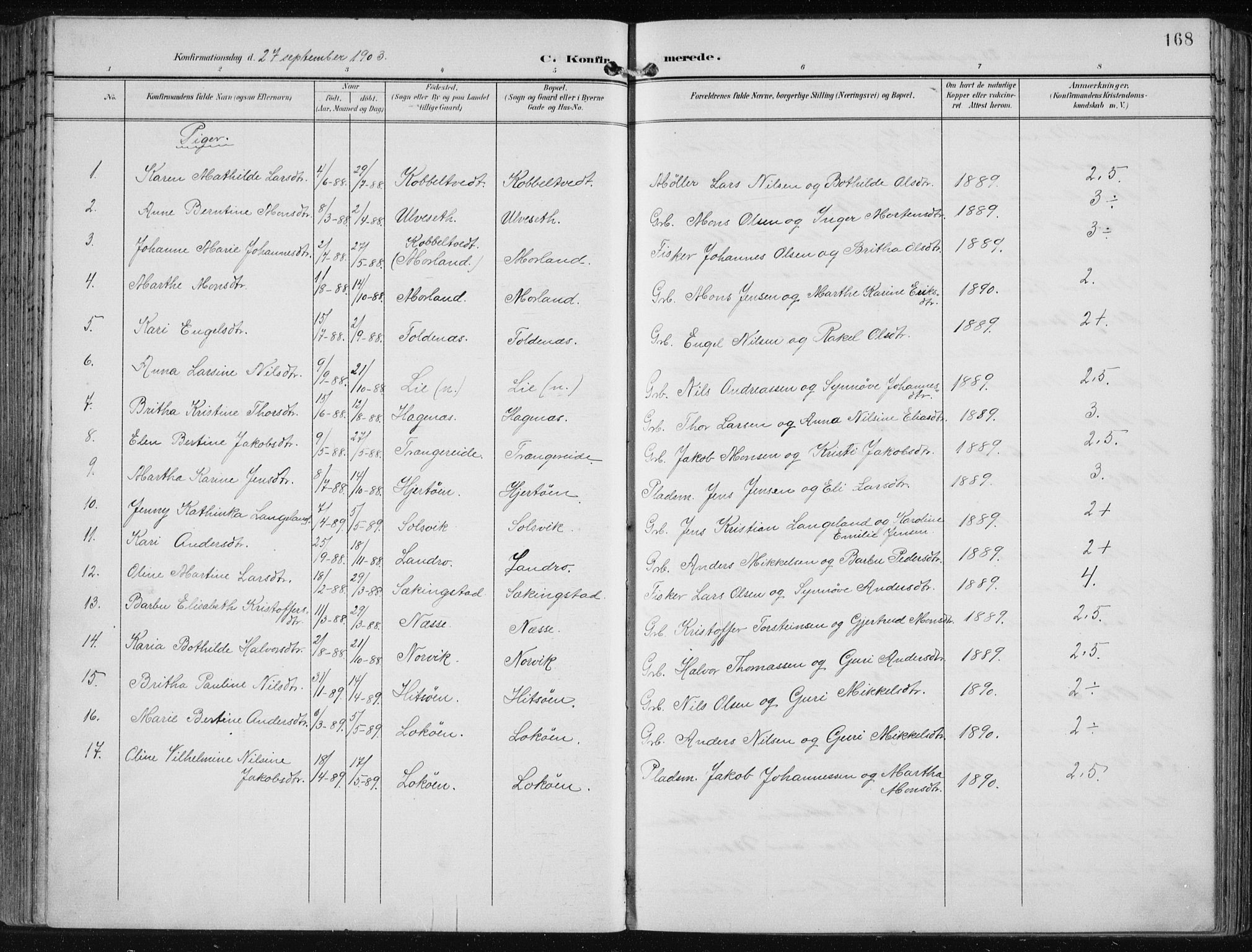 Fjell sokneprestembete, AV/SAB-A-75301/H/Haa: Ministerialbok nr. A  9, 1899-1910, s. 168