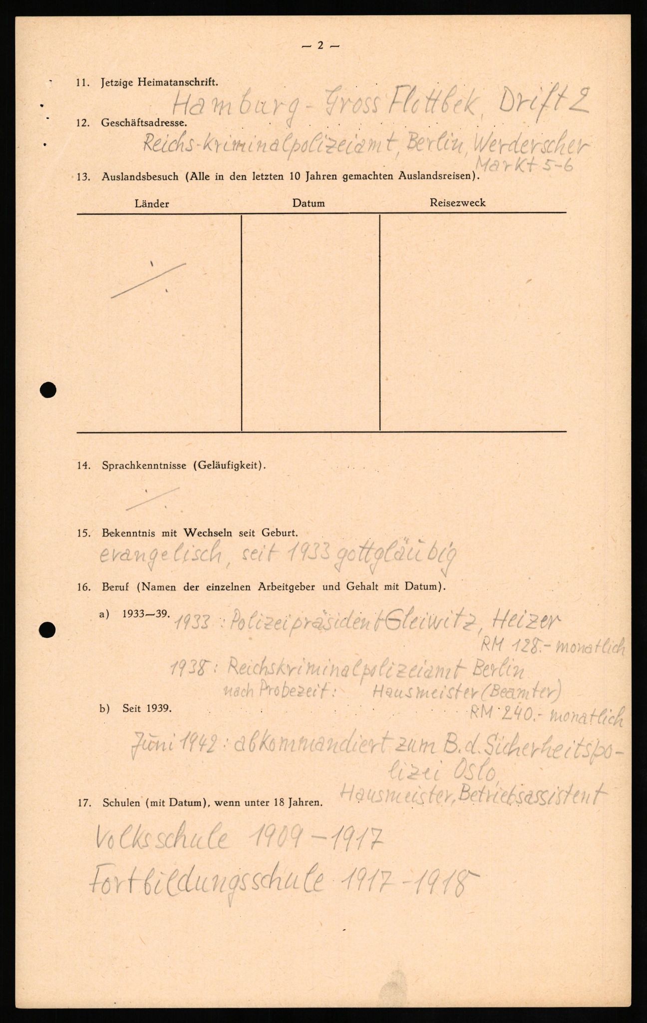 Forsvaret, Forsvarets overkommando II, AV/RA-RAFA-3915/D/Db/L0026: CI Questionaires. Tyske okkupasjonsstyrker i Norge. Tyskere., 1945-1946, s. 8