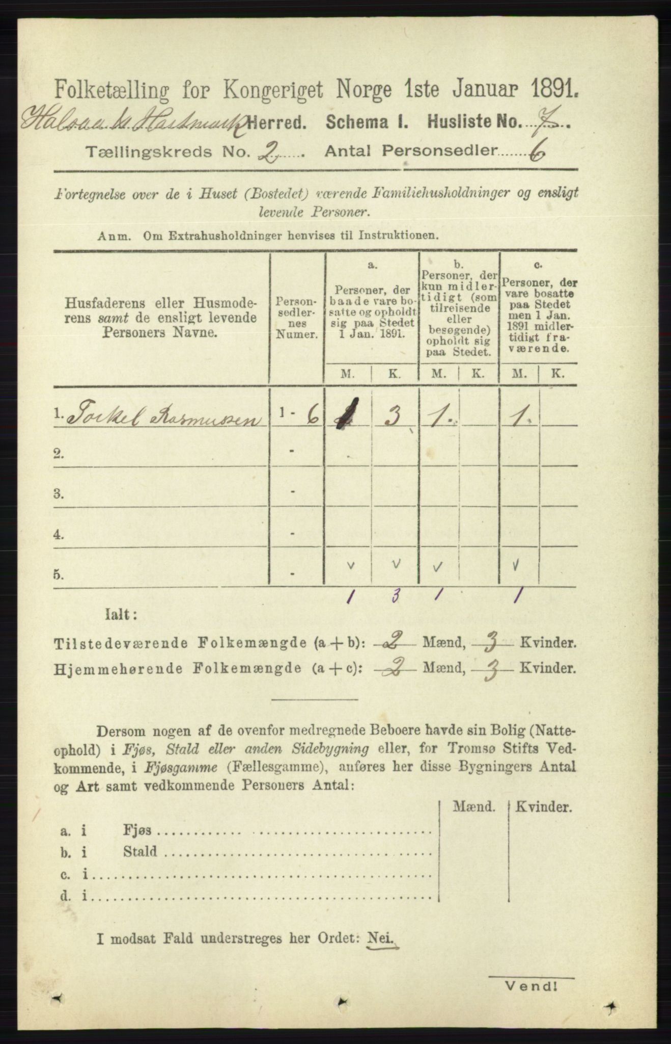 RA, Folketelling 1891 for 1019 Halse og Harkmark herred, 1891, s. 462