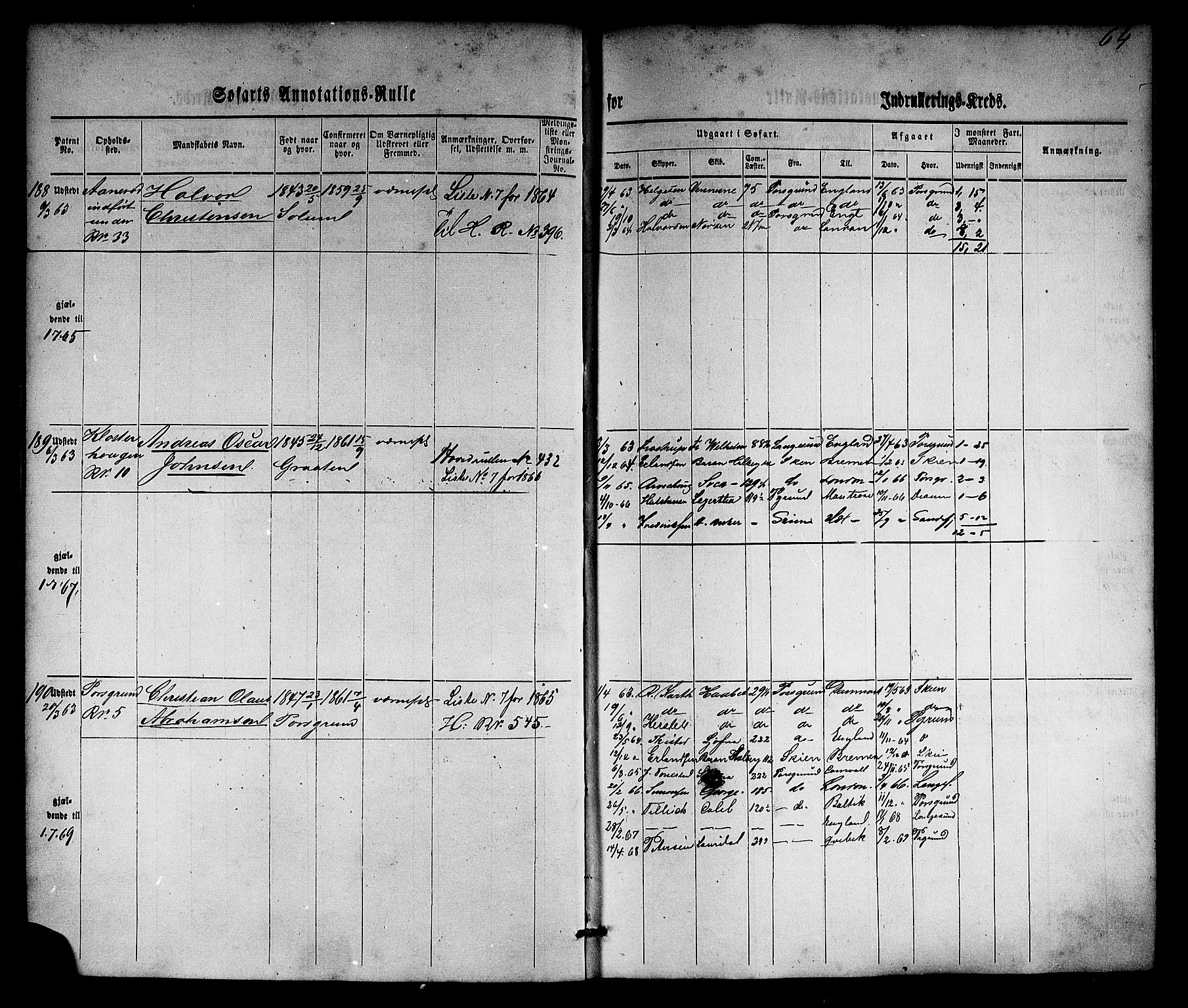 Porsgrunn innrulleringskontor, AV/SAKO-A-829/F/Fb/L0003: Annotasjonsrulle, 1860-1870, s. 92