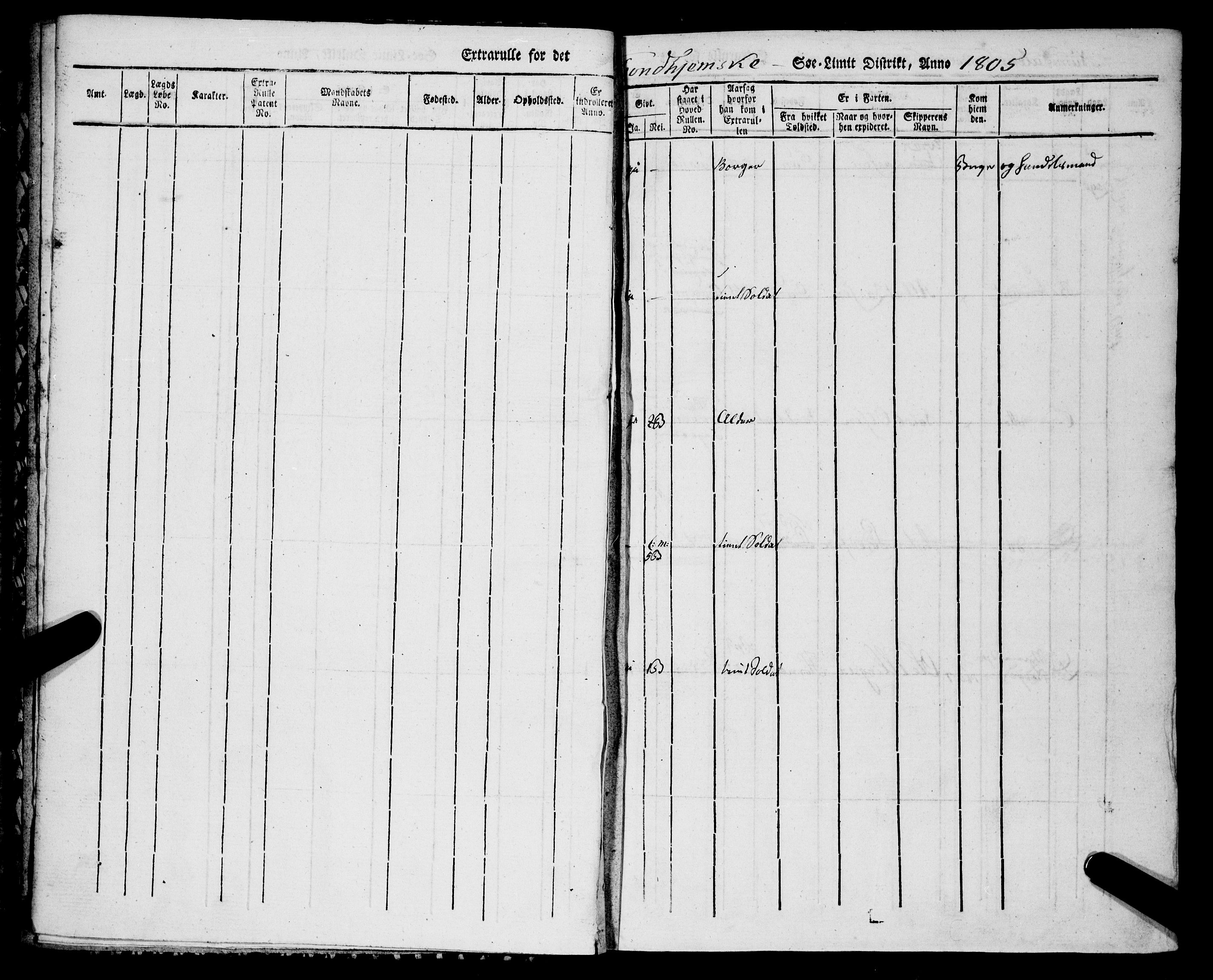 Sjøinnrulleringen - Trondhjemske distrikt, AV/SAT-A-5121/01/L0318/0001: -- / Ekstrarulle for Nordre Trondhjems amt, Namdalens fogderi, 1805