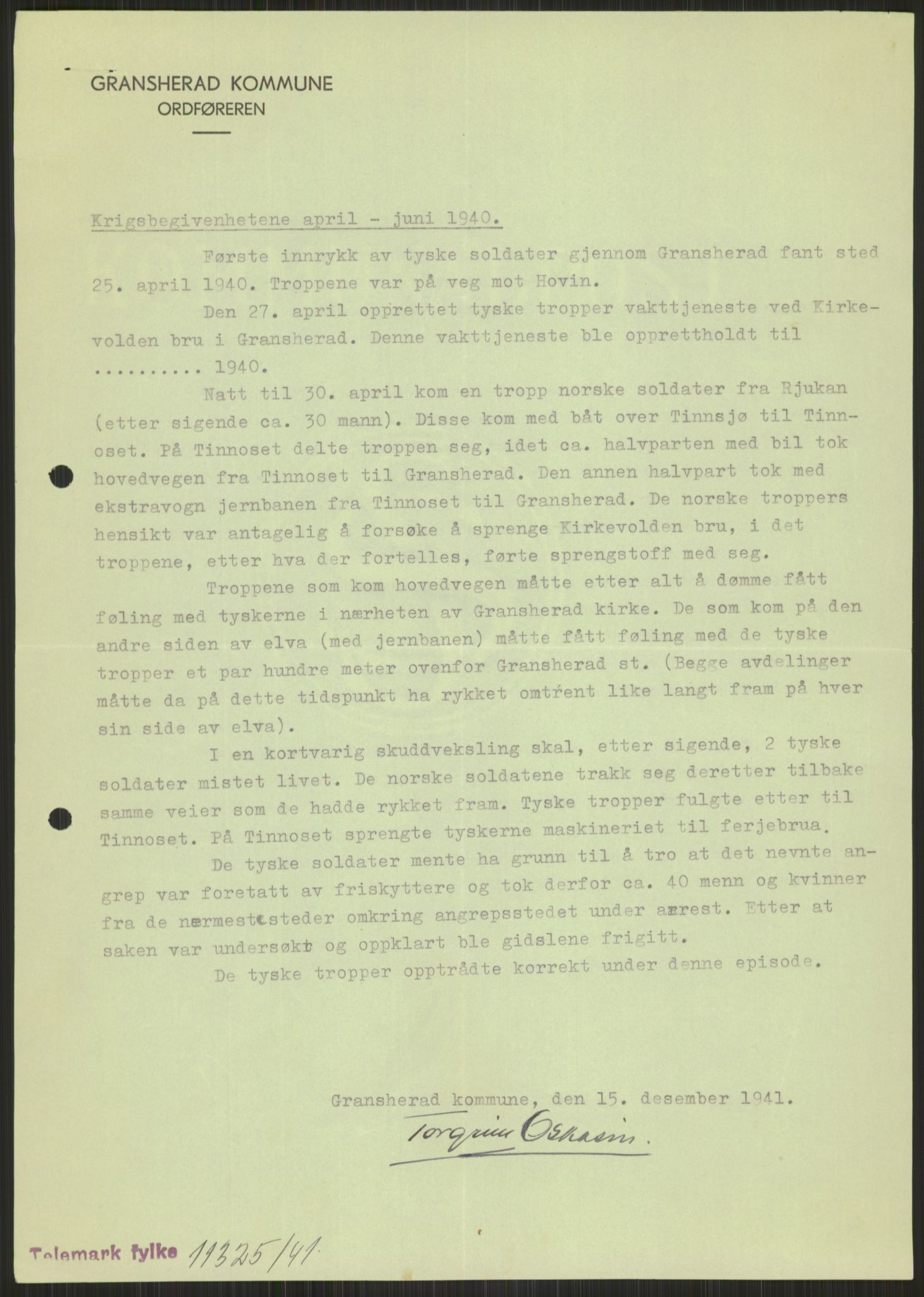 Forsvaret, Forsvarets krigshistoriske avdeling, AV/RA-RAFA-2017/Y/Ya/L0014: II-C-11-31 - Fylkesmenn.  Rapporter om krigsbegivenhetene 1940., 1940, s. 645