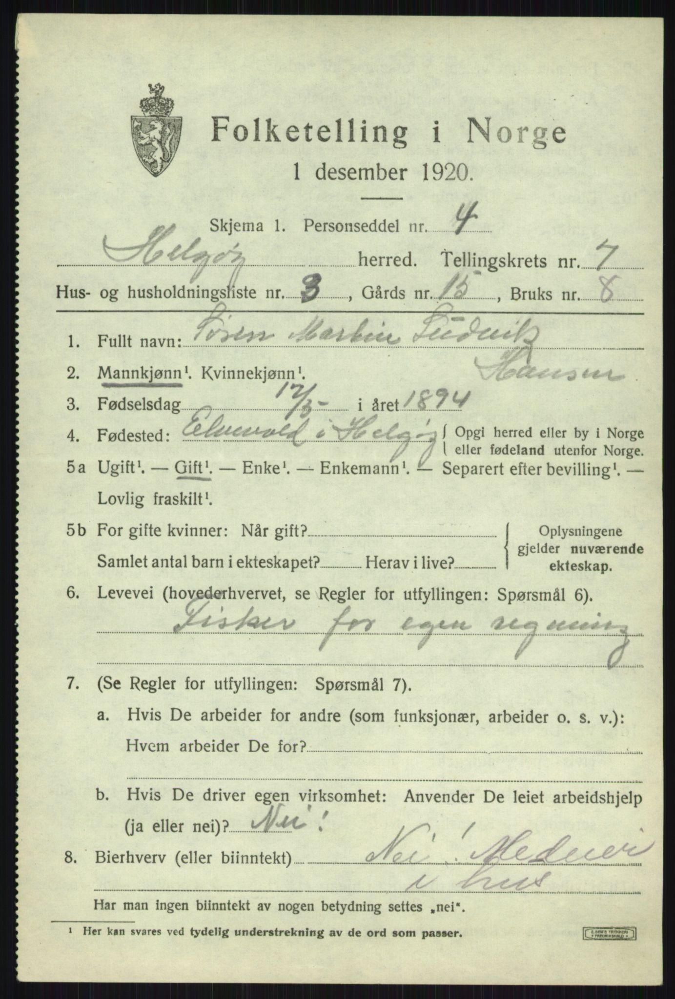 SATØ, Folketelling 1920 for 1935 Helgøy herred, 1920, s. 2581