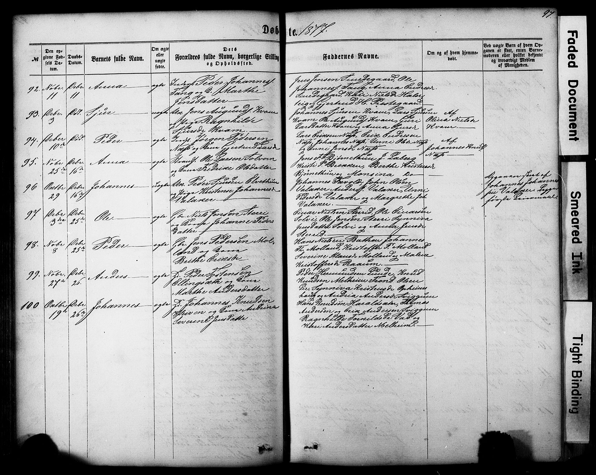 Hafslo sokneprestembete, AV/SAB-A-80301/H/Hab/Haba/L0001: Klokkerbok nr. A 1, 1866-1908, s. 97