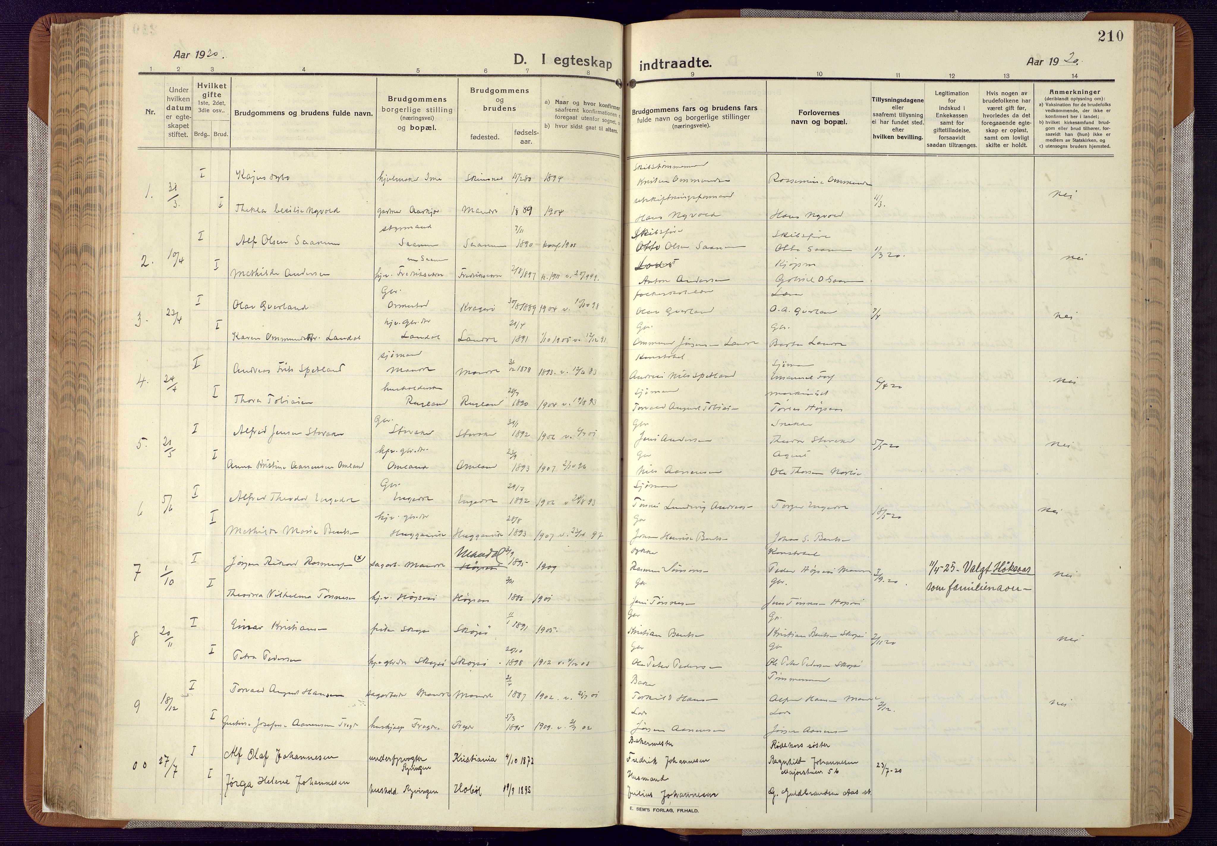 Mandal sokneprestkontor, SAK/1111-0030/F/Fa/Faa/L0022: Ministerialbok nr. A 22, 1913-1925, s. 210