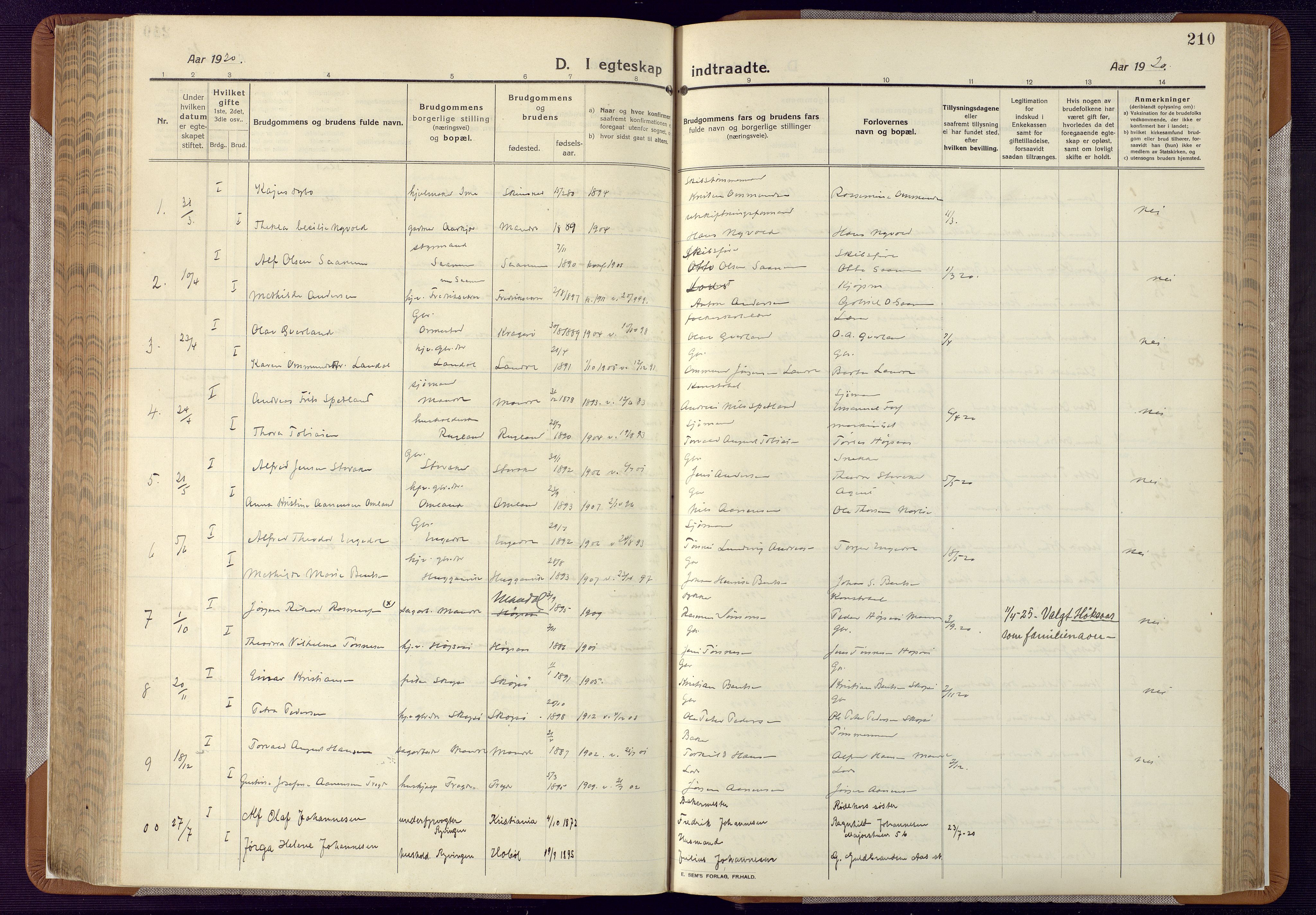 Mandal sokneprestkontor, AV/SAK-1111-0030/F/Fa/Faa/L0022: Ministerialbok nr. A 22, 1913-1925, s. 210