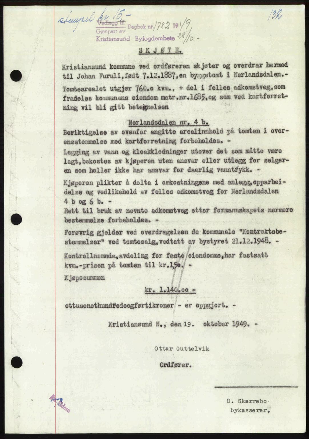 Kristiansund byfogd, AV/SAT-A-4587/A/27: Pantebok nr. 46, 1949-1950, Dagboknr: 1782/1949