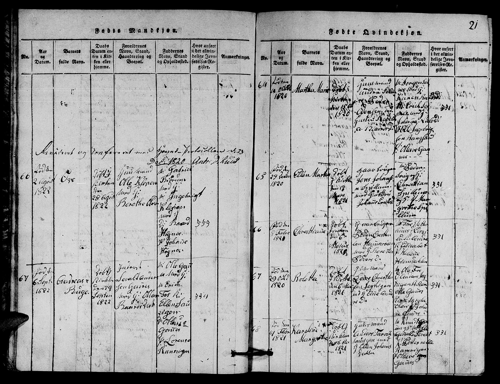 Ministerialprotokoller, klokkerbøker og fødselsregistre - Nord-Trøndelag, SAT/A-1458/770/L0590: Klokkerbok nr. 770C01, 1815-1824, s. 21