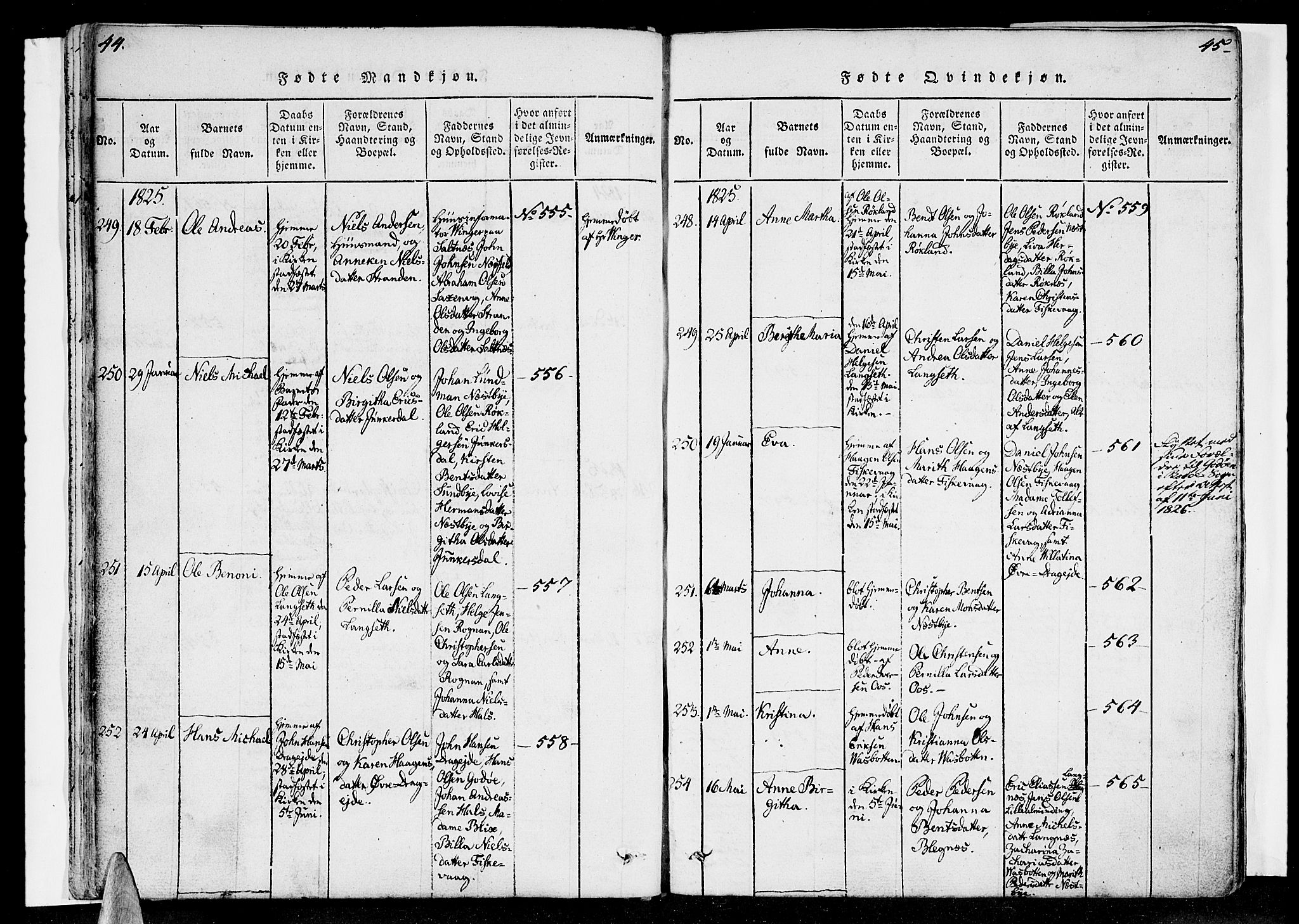 Ministerialprotokoller, klokkerbøker og fødselsregistre - Nordland, AV/SAT-A-1459/847/L0665: Ministerialbok nr. 847A05, 1818-1841, s. 44-45