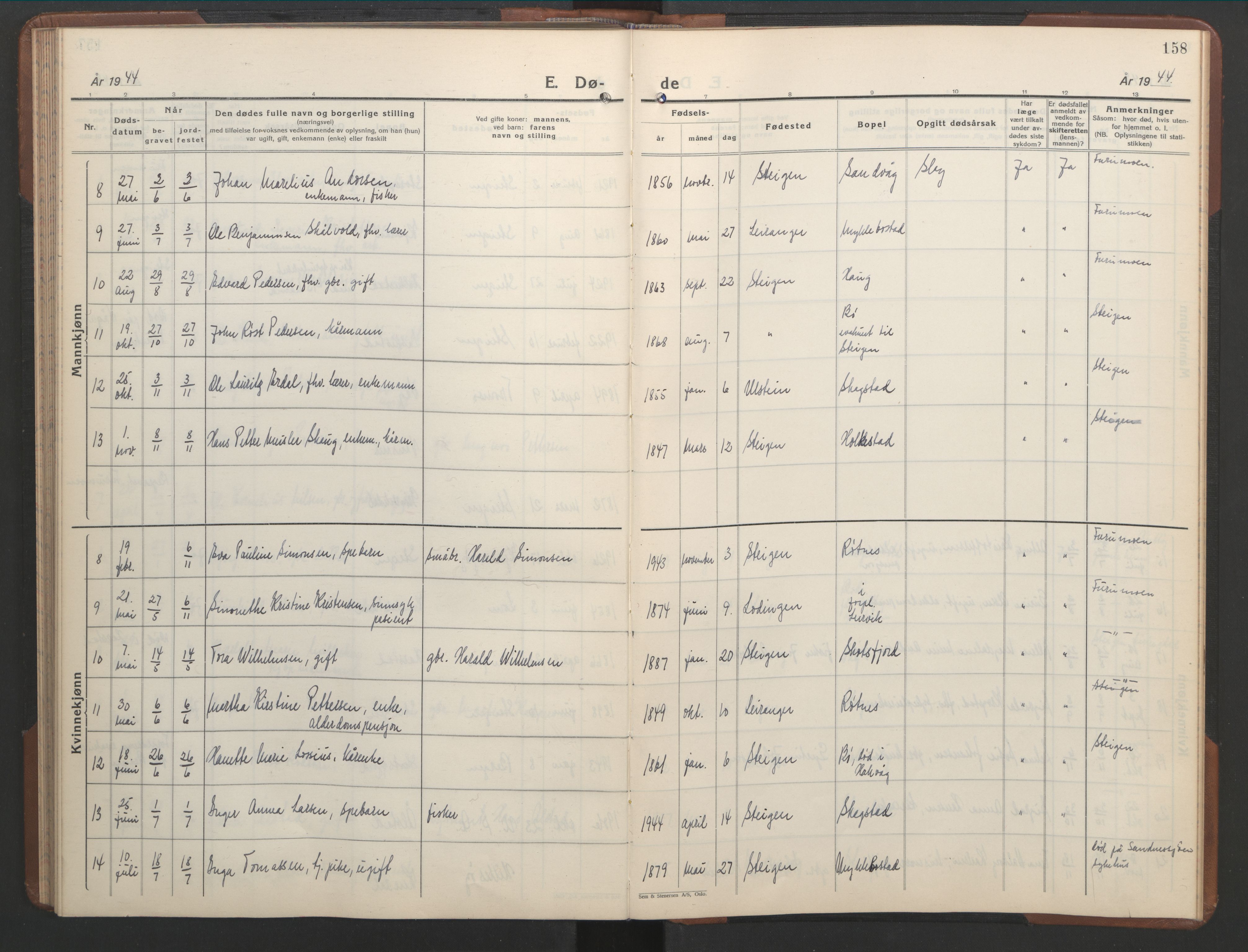 Ministerialprotokoller, klokkerbøker og fødselsregistre - Nordland, AV/SAT-A-1459/855/L0818: Klokkerbok nr. 855C07, 1935-1949, s. 158