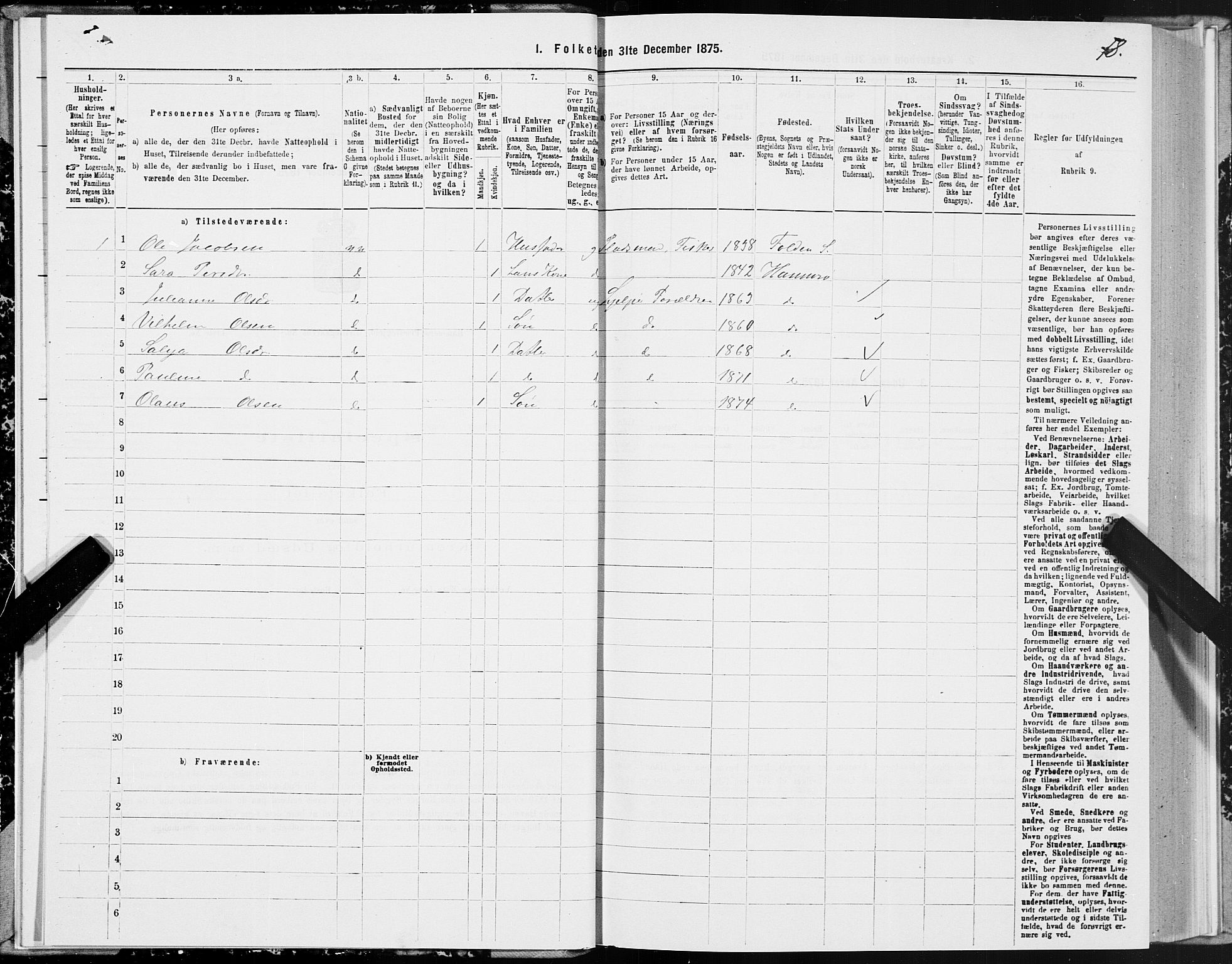 SAT, Folketelling 1875 for 1849P Hamarøy prestegjeld, 1875, s. 1018
