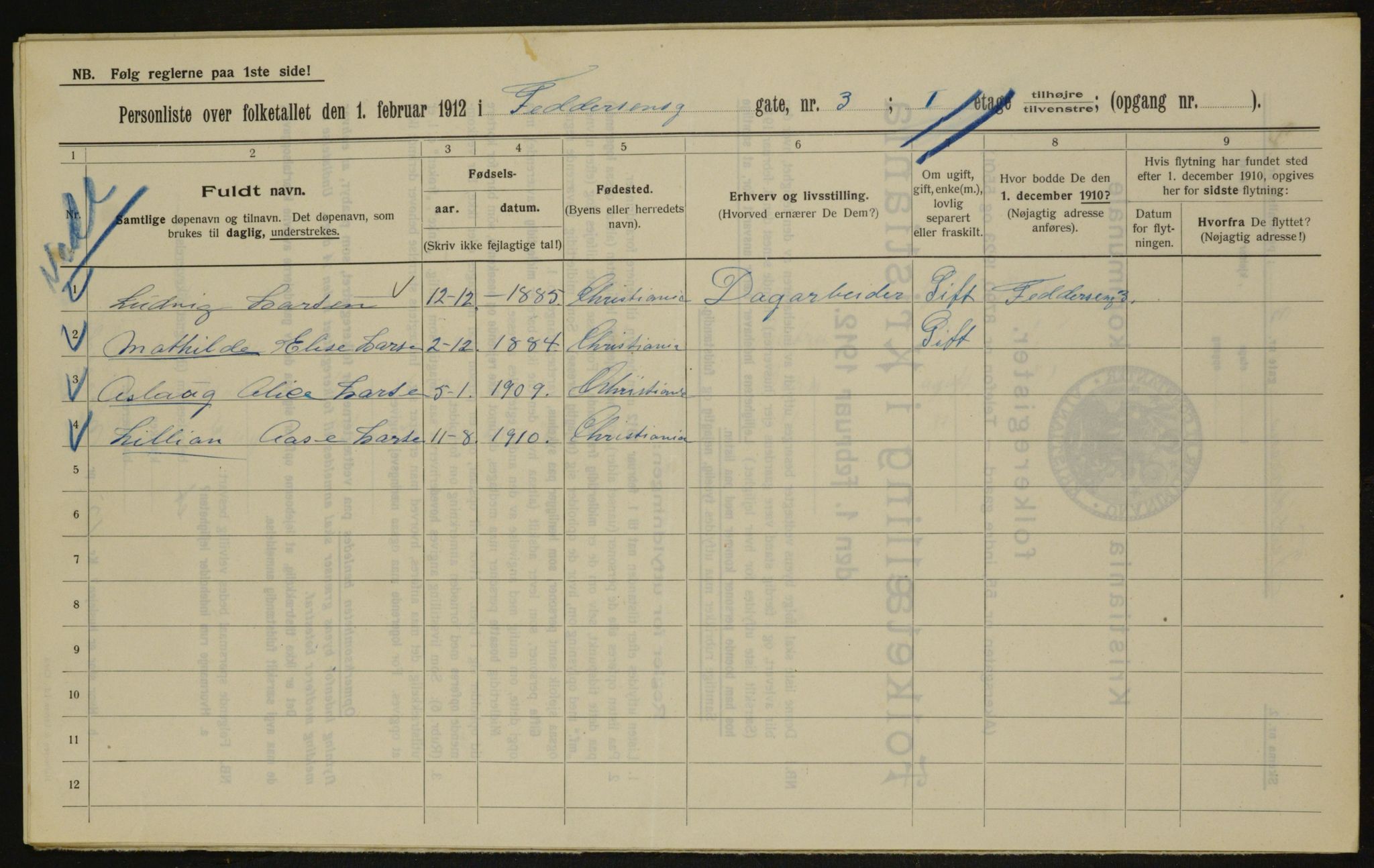 OBA, Kommunal folketelling 1.2.1912 for Kristiania, 1912, s. 23994