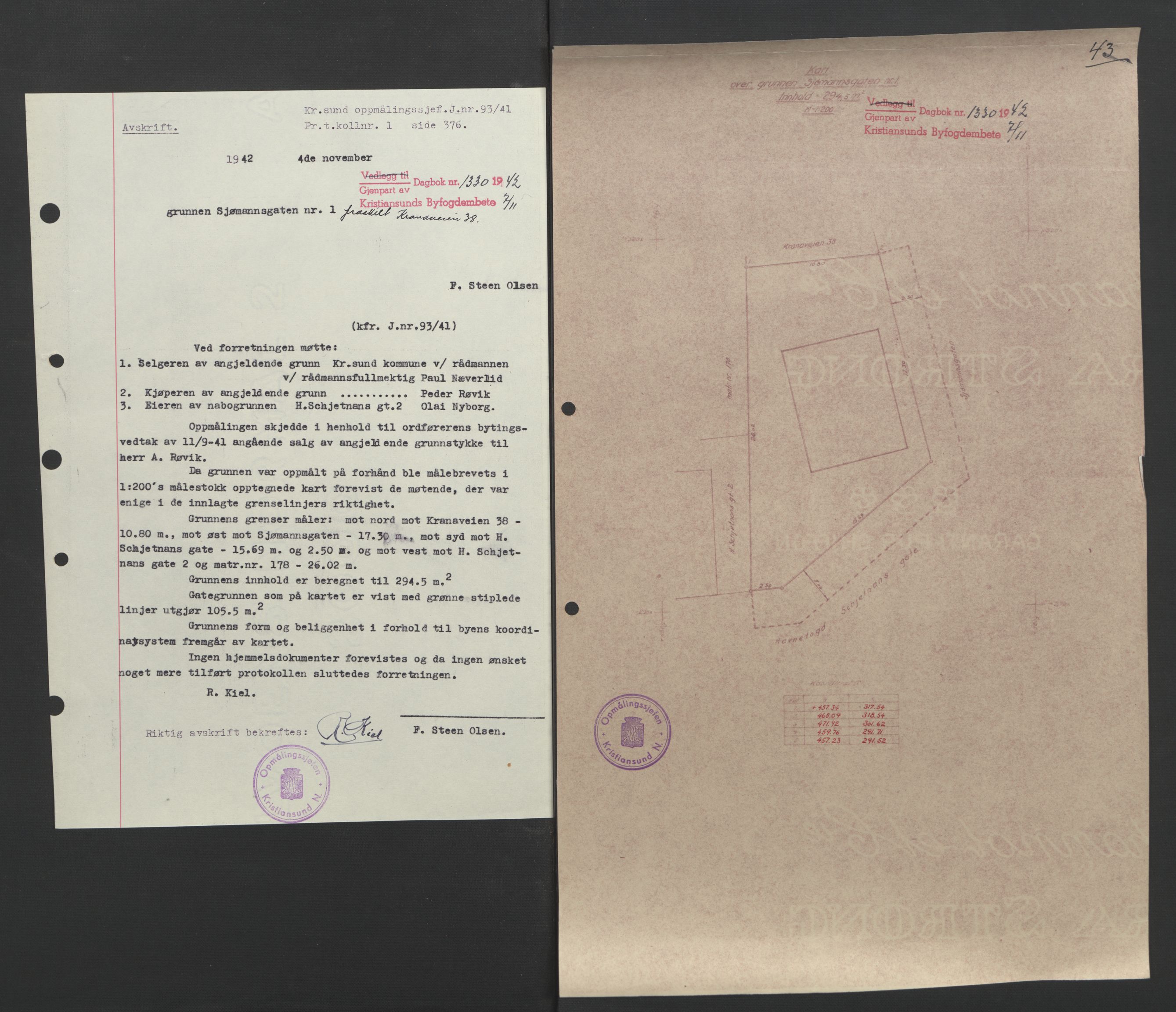 Kristiansund byfogd, AV/SAT-A-4587/A/27: Pantebok nr. 37, 1942-1945, Dagboknr: 1330/1942