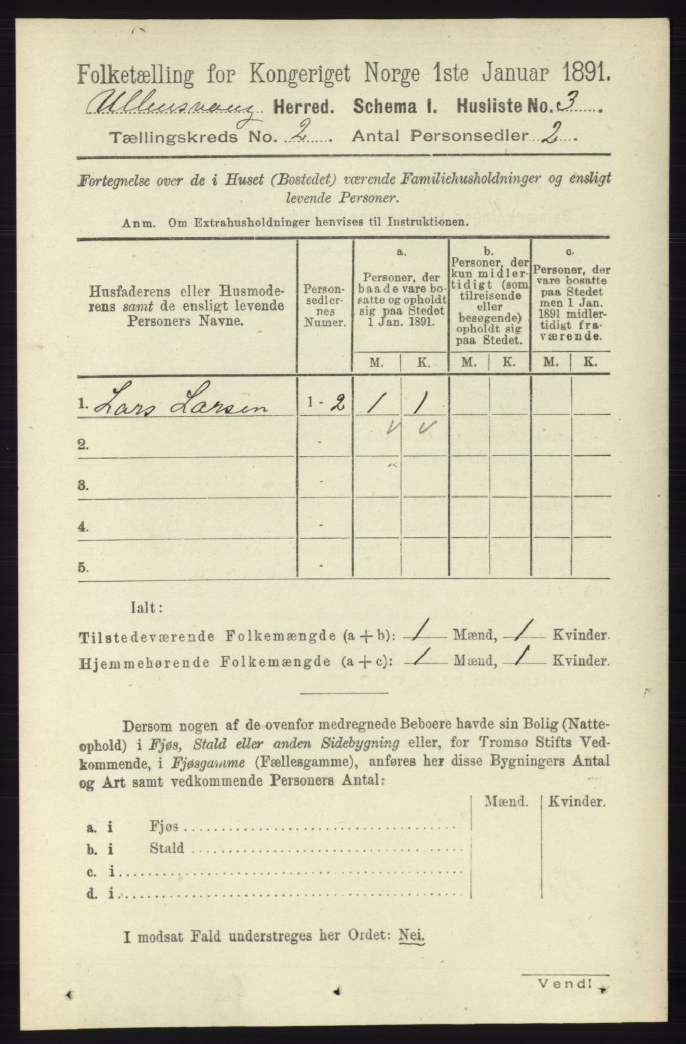 RA, Folketelling 1891 for 1230 Ullensvang herred, 1891, s. 284