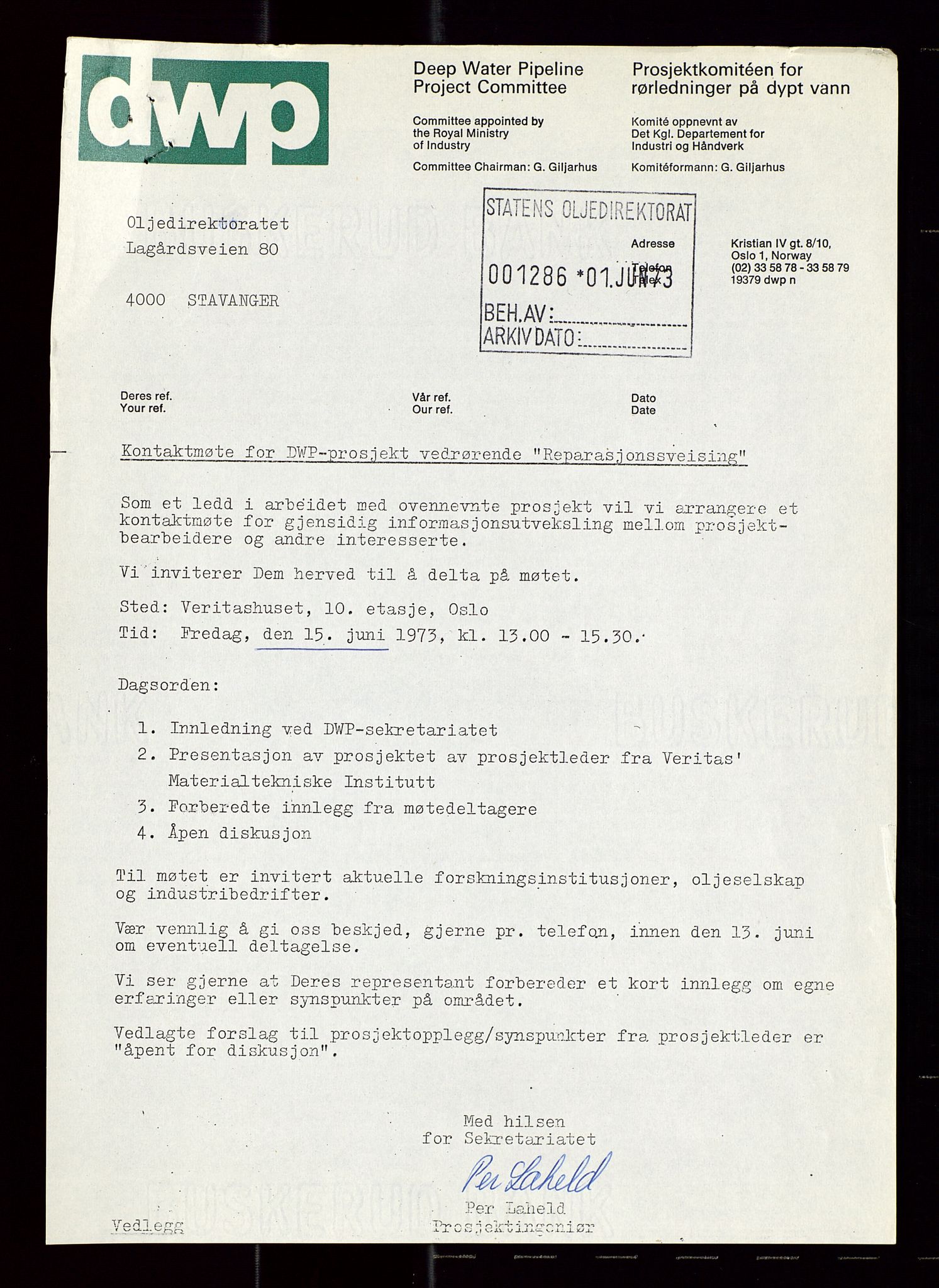 Industridepartementet, Oljekontoret, AV/SAST-A-101348/Di/L0004: DWP, møter, komite`møter, 761 forskning/teknologi, 1972-1975, s. 486