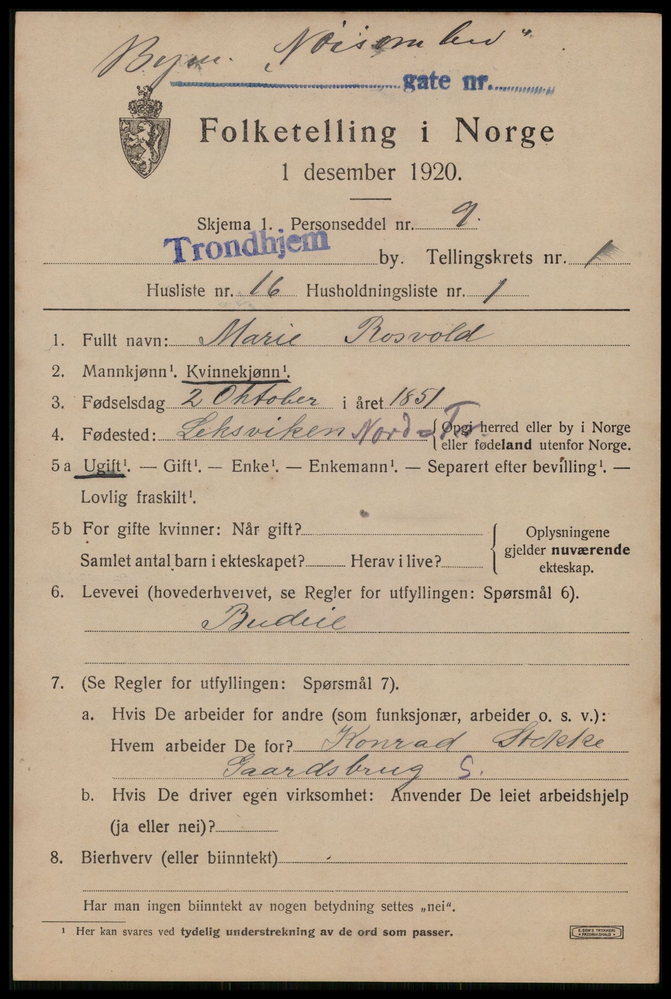 SAT, Folketelling 1920 for 1601 Trondheim kjøpstad, 1920, s. 32924